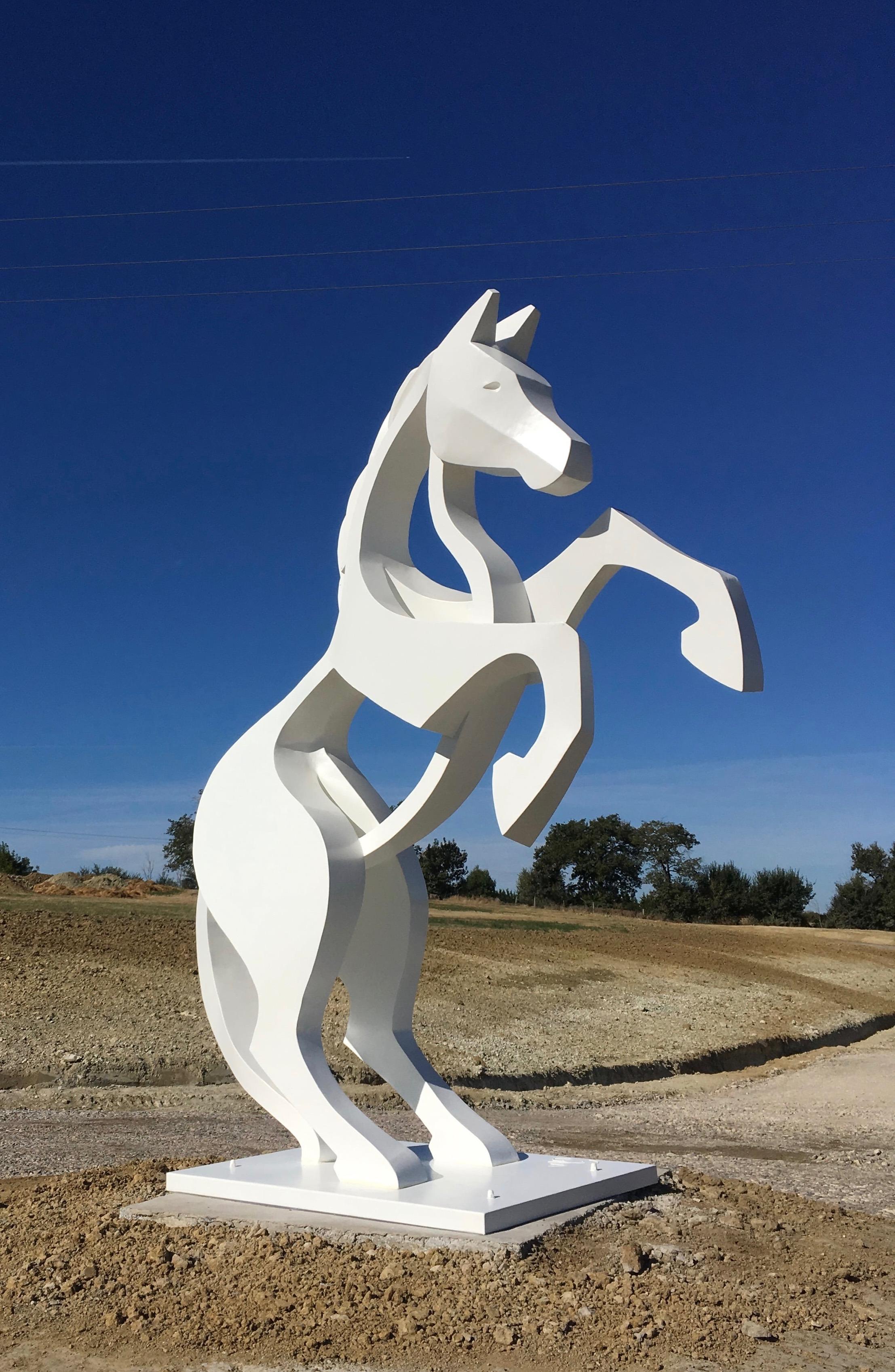 Large Rearing Horse by Eric Valat - 6.5 Ft High Animal Sculpture, Outdoor Art