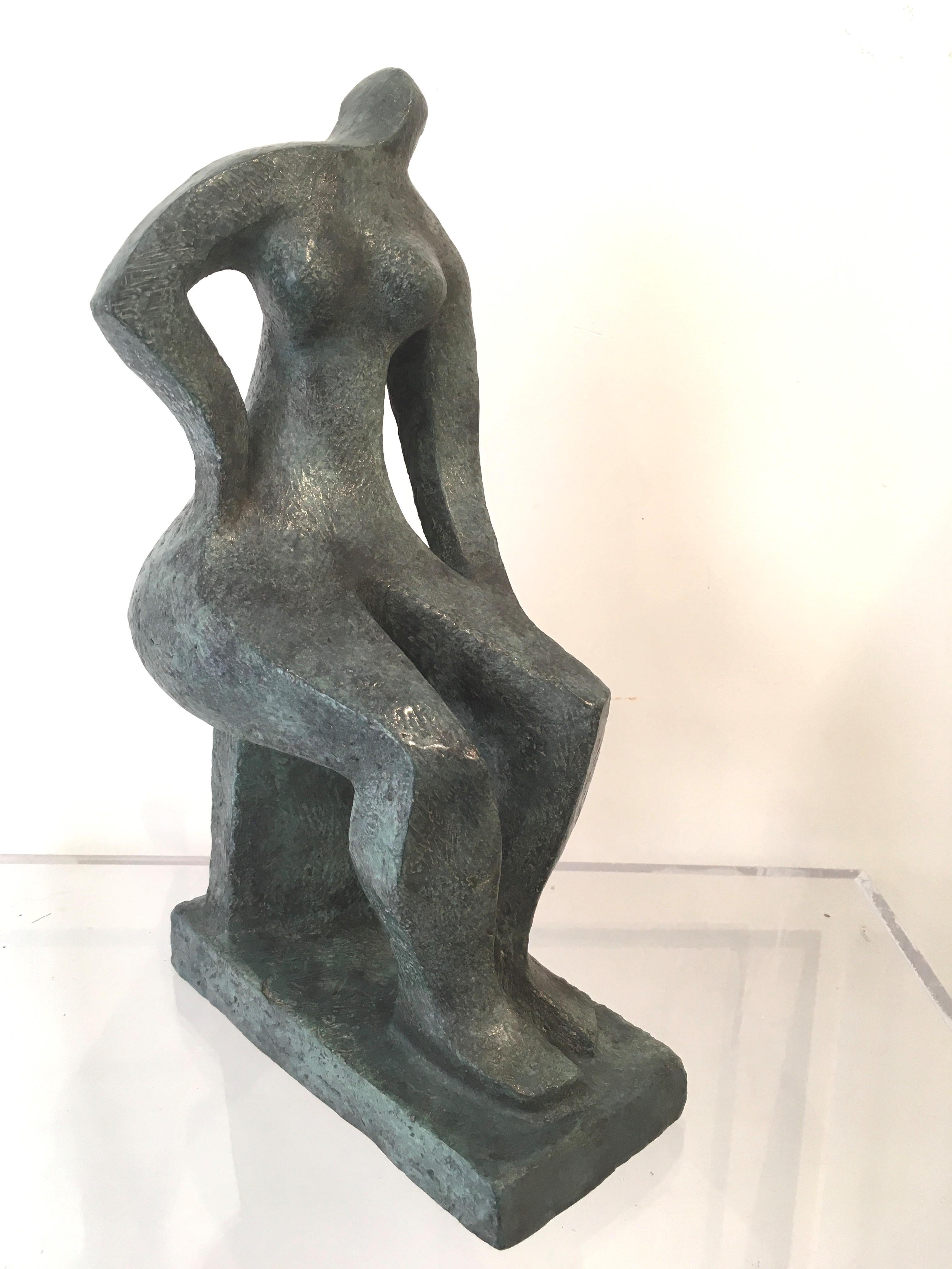Seated Woman by Eric Valat - Bronze sculpture, female figure, curves, elegant