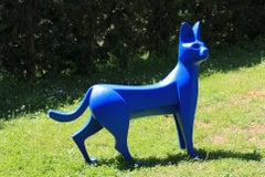 The Serval by Eric Valat - Sculpture and bench, animal art, wildcat