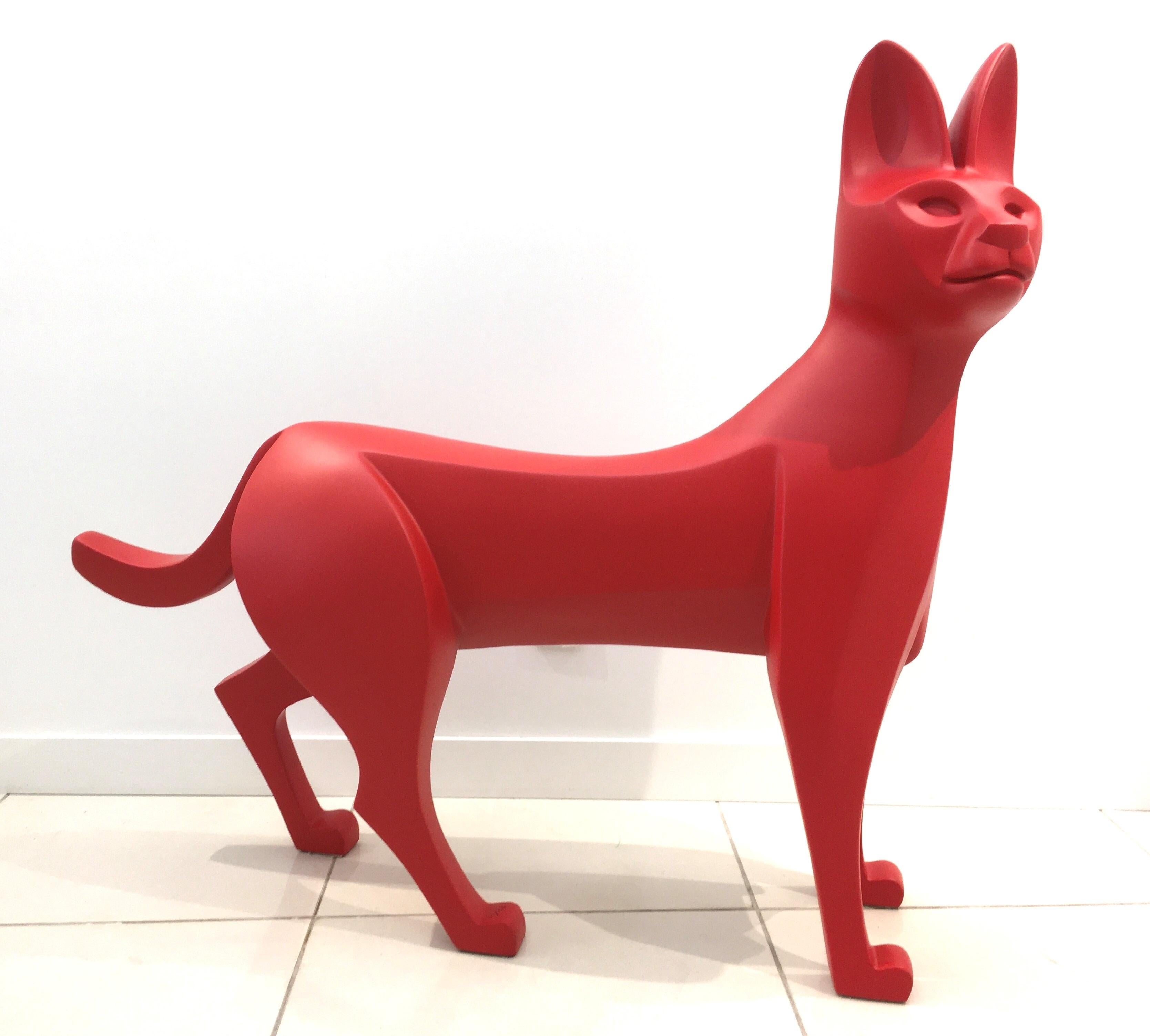 Der Serval von Eric Valat - Skulptur und Bank, Tierkunst, Wildkatze