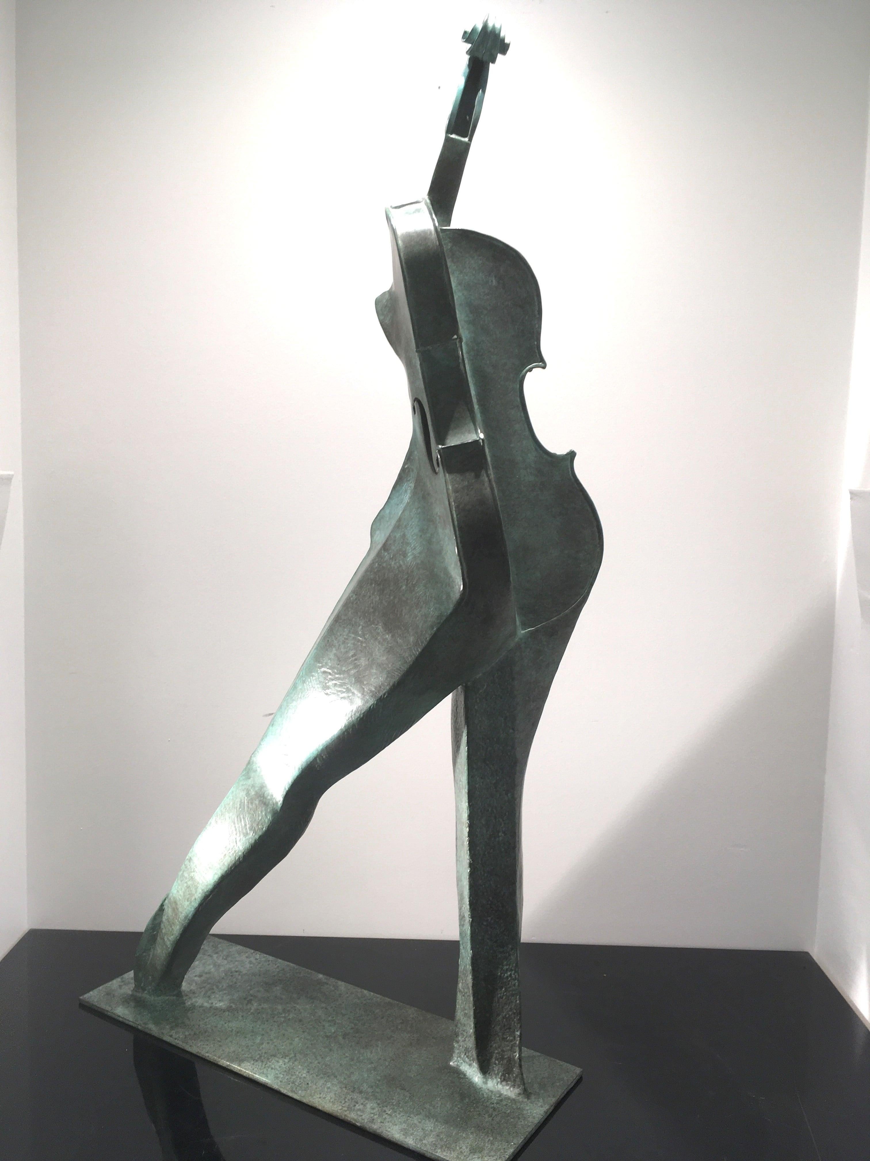 Violin Woman di Eleg Valat - Scultura in bronzo, figura femminile, musica, elegante - Sculpture di Eric Valat