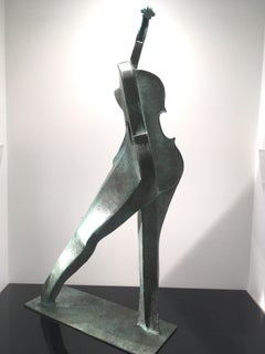 Violin Woman by Eric Valat - Bronze sculpture, female figure, music, elegant