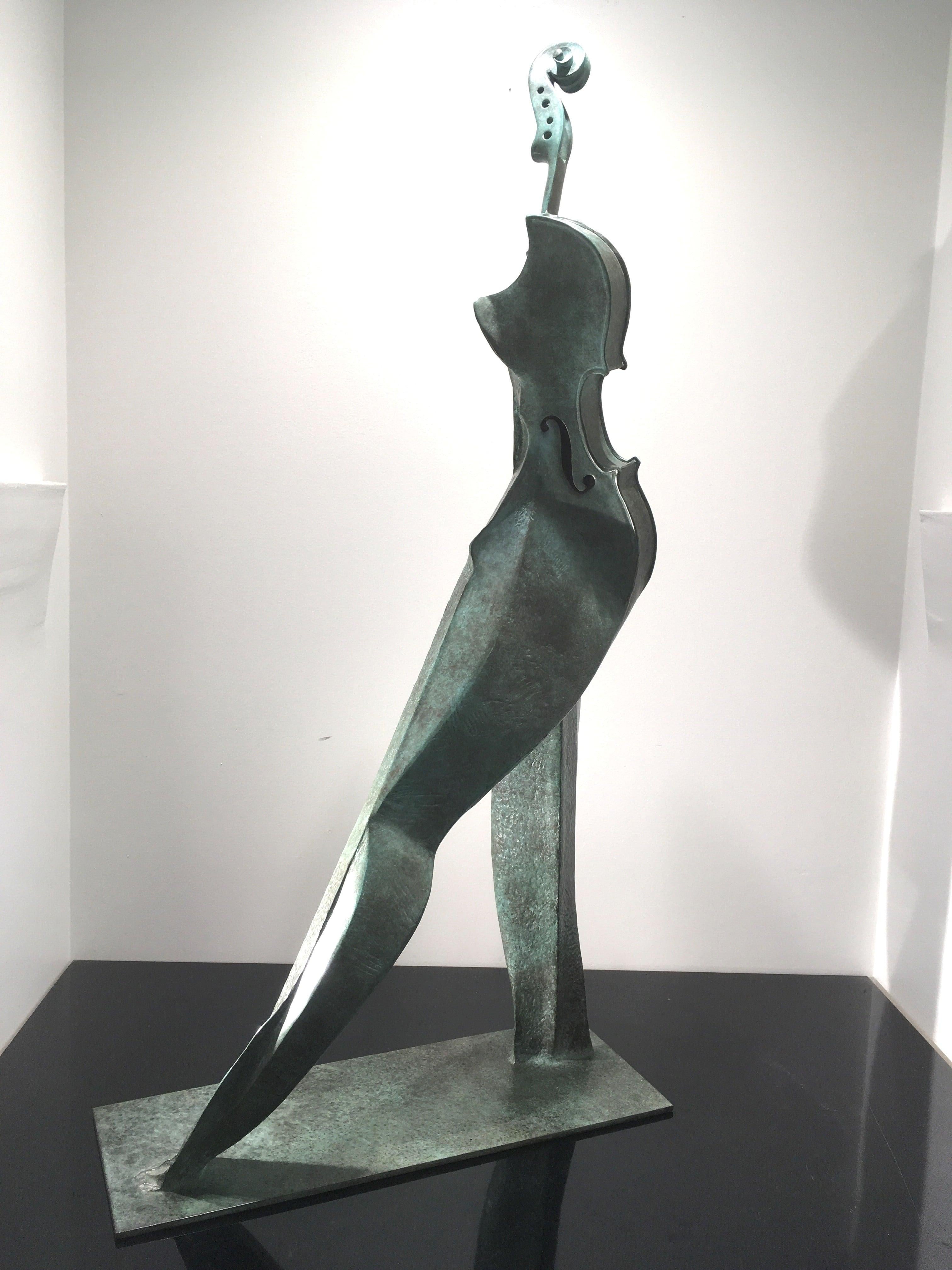 Violin Woman di Eleg Valat - Scultura in bronzo, figura femminile, musica, elegante - Sculpture Contemporaneo di Eric Valat