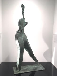 Violin Woman by Eric Valat - Bronze sculpture, female figure, music, elegant