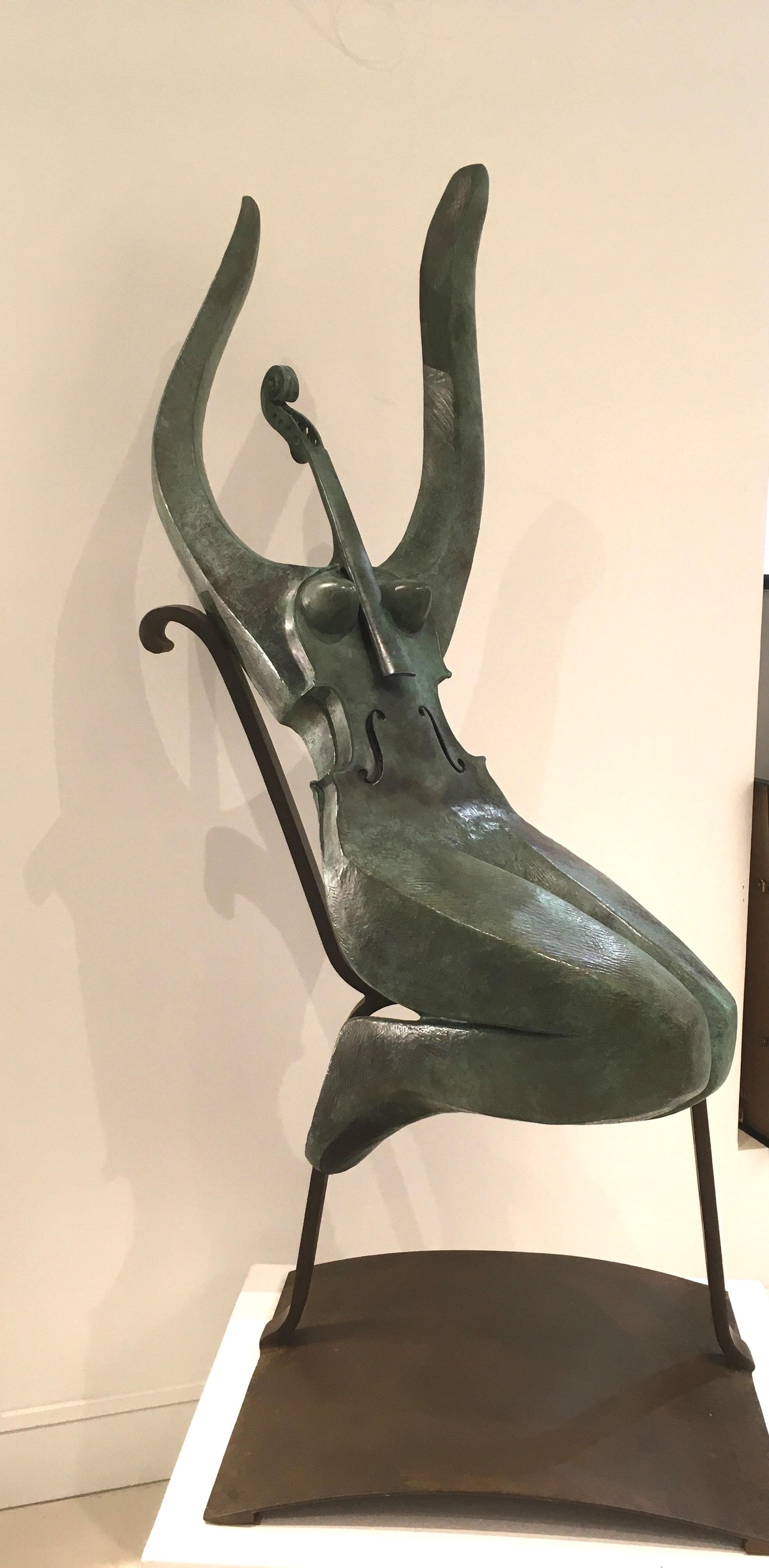 Violon Dingue de Eric Valat - Escultura de bronce, figura femenina, música, violín en venta 1