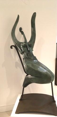 Violon Dingue by Eric Valat - Bronze Sculpture, Female Figure, Music, Violin