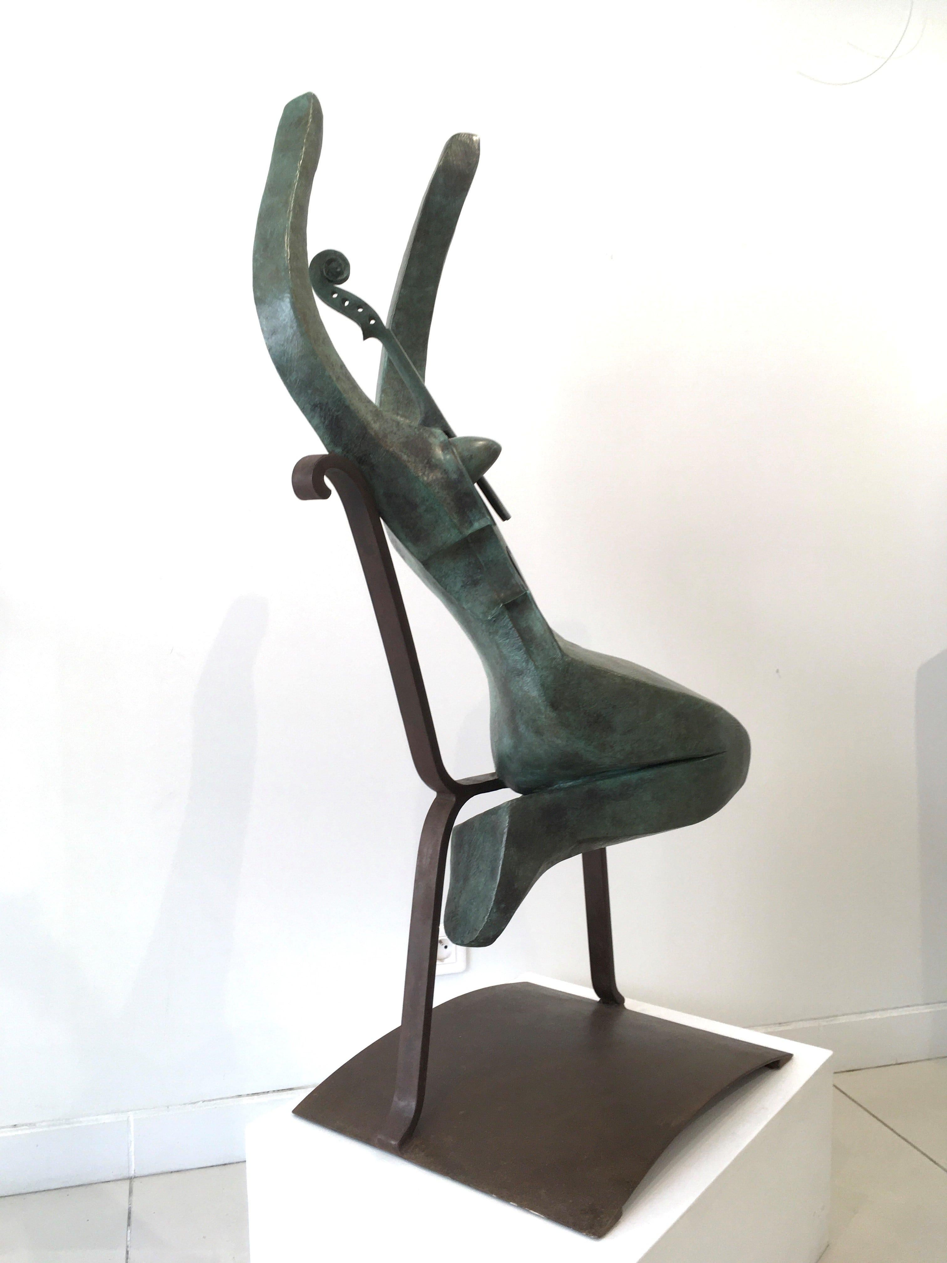 Violon Dingue de Eric Valat - Escultura de bronce, figura femenina, música, violín en venta 3
