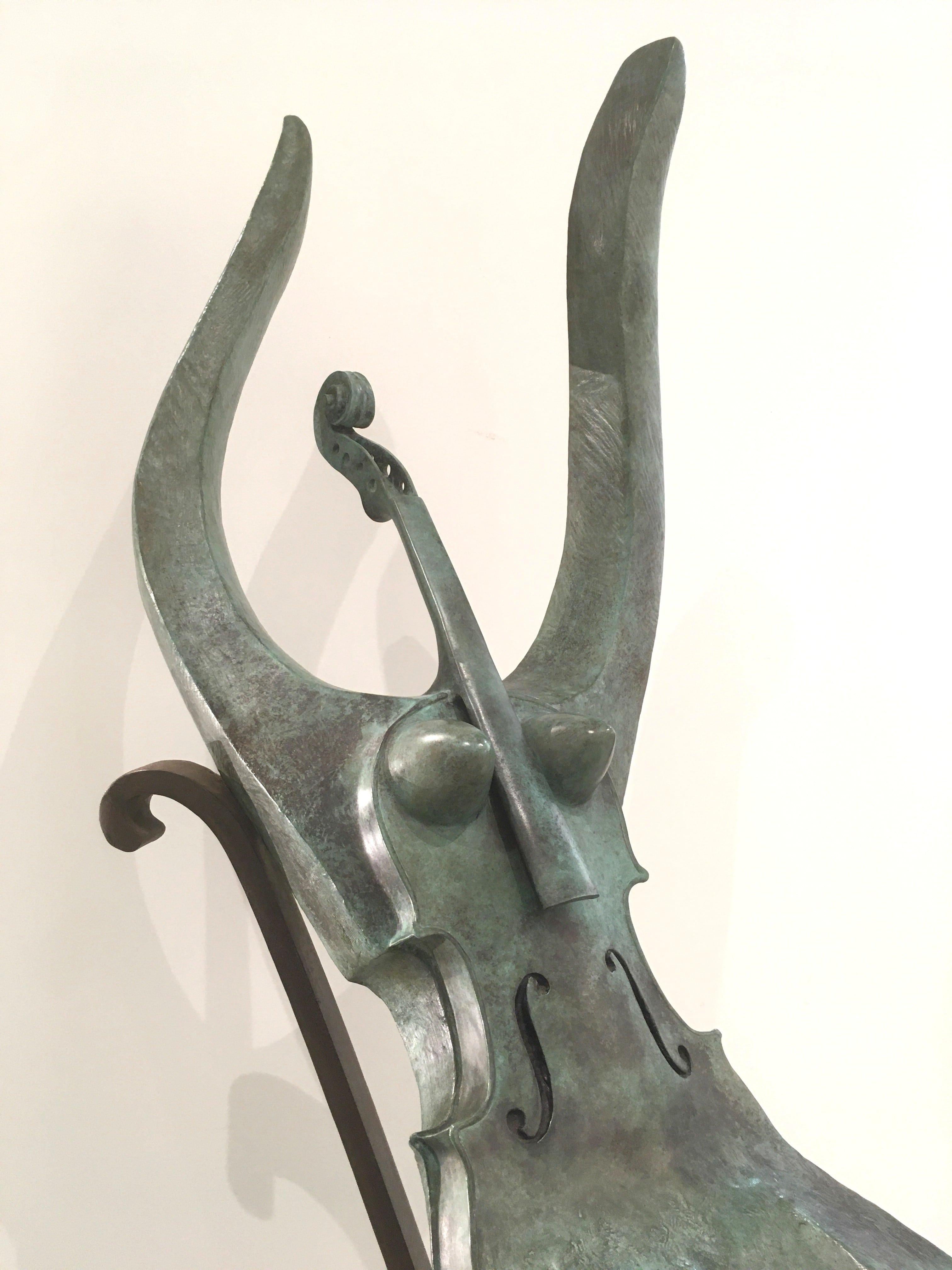 Violon Dingue de Eric Valat - Escultura de bronce, figura femenina, música, violín en venta 5