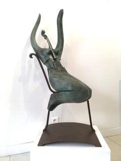 Violon Dingue by Eric Valat - Bronze Sculpture, Female Figure, Music, Violin