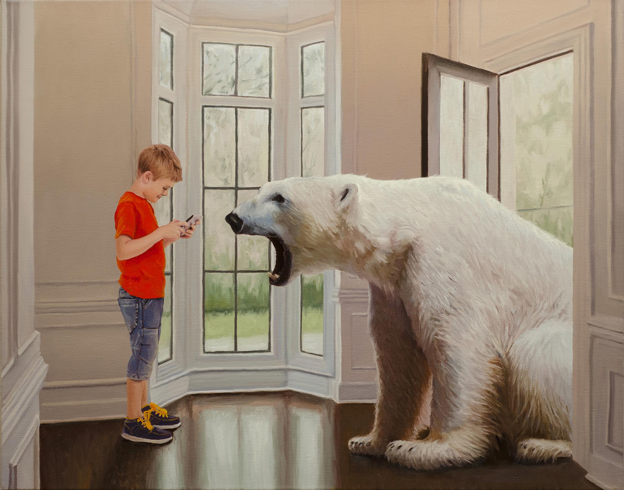 Monde numérique, peinture à l'huile