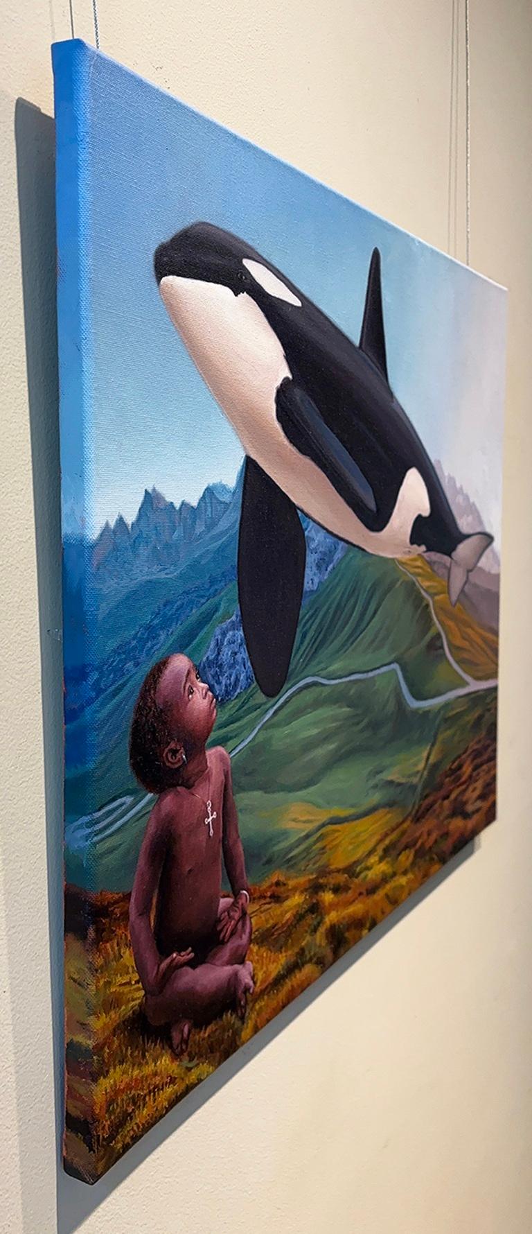 Rêver de l'océan, peinture à l'huile - Noir Animal Painting par Eric Vanasse