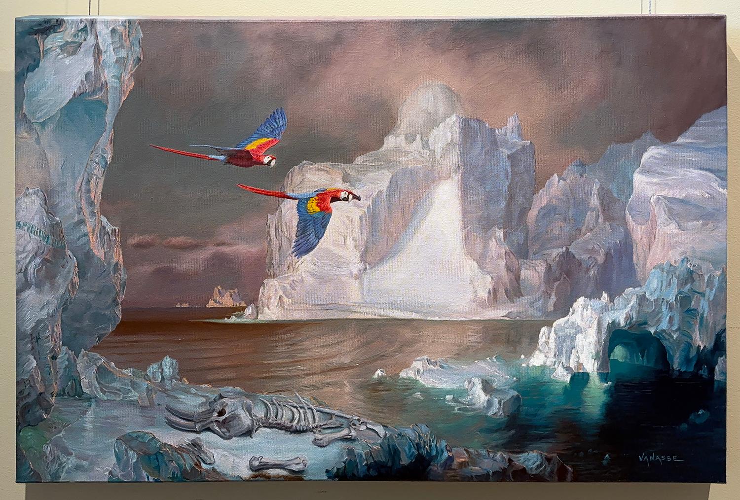 Searching for Paradise, Oil Painting - Gray Animal Painting by Eric Vanasse