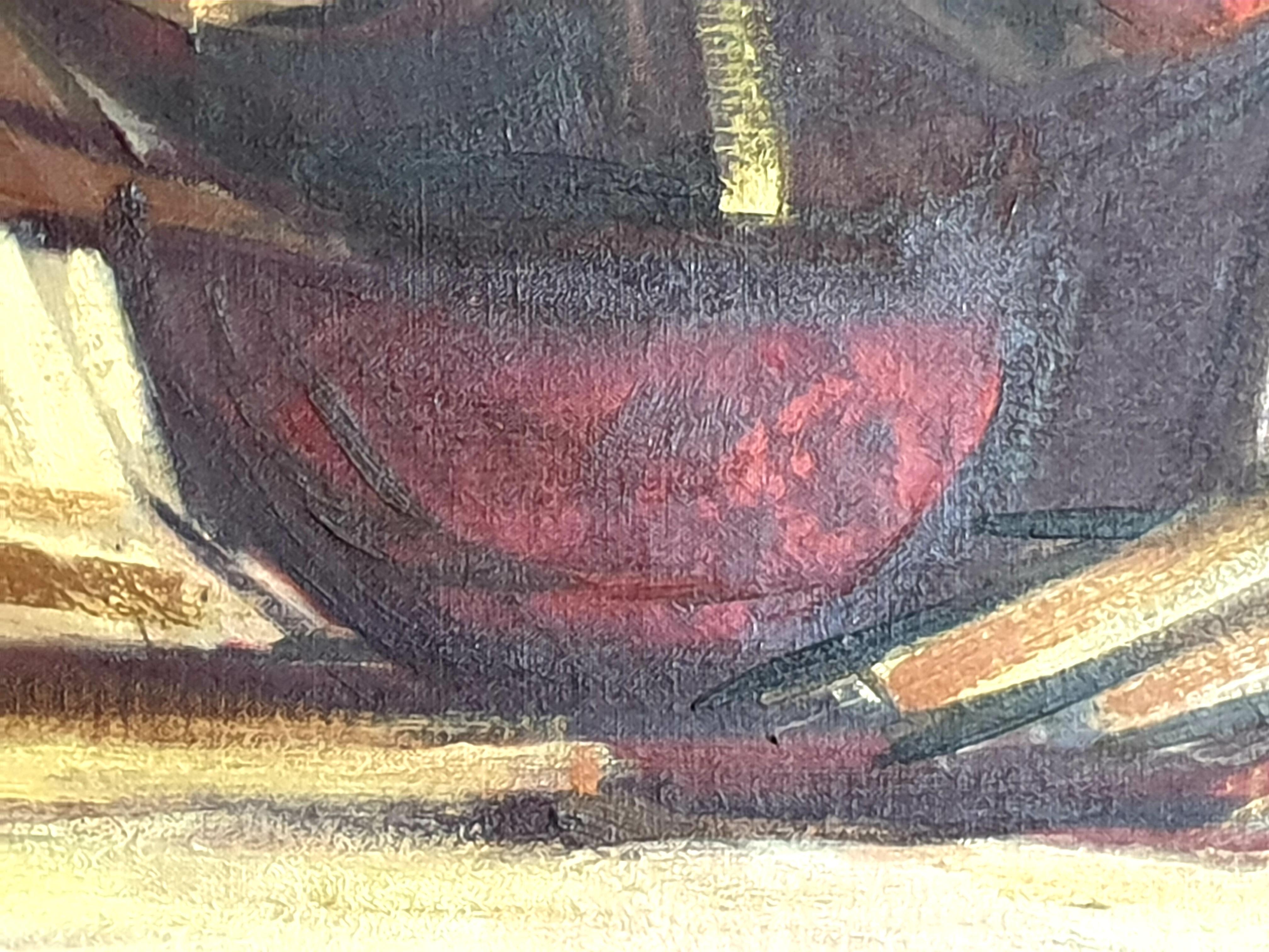 Large Mid-Century Abstract Expressionist Oil on Canvas, Circle of Bernard Buffet For Sale 7
