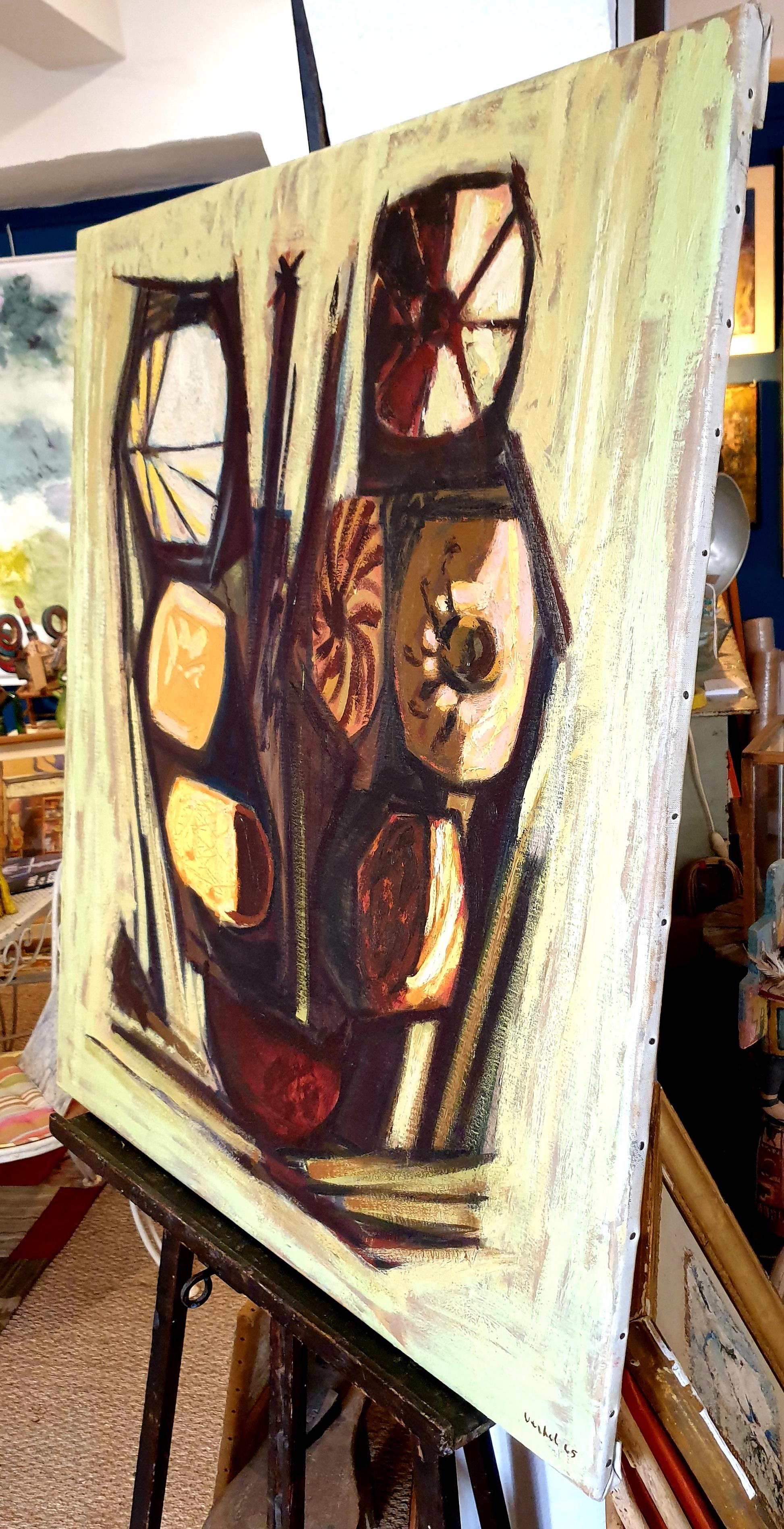 Large Mid-Century Abstract Expressionist Oil on Canvas, Circle of Bernard Buffet For Sale 13