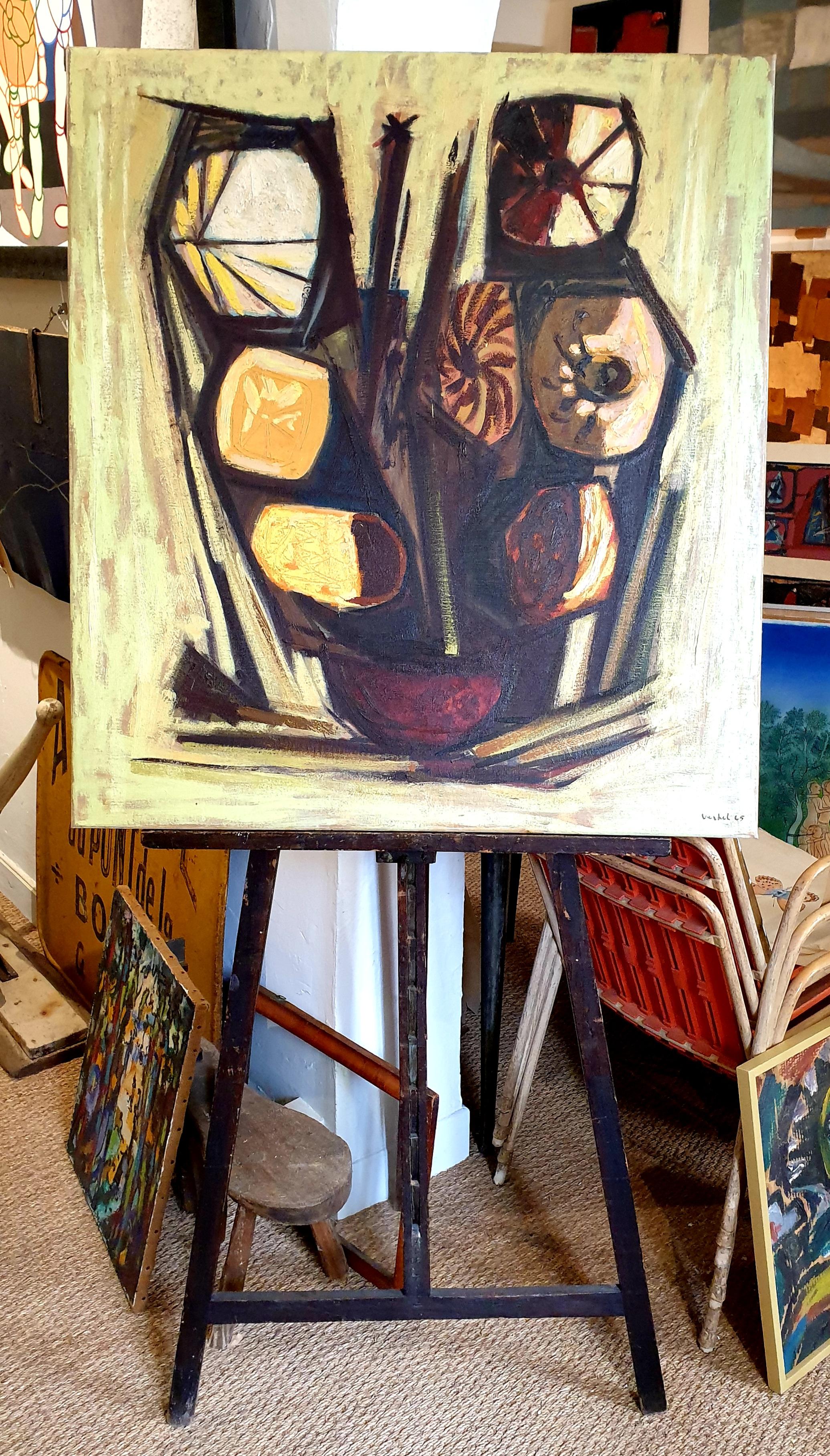 Large Mid-Century Abstract Expressionist Oil on Canvas, Circle of Bernard Buffet For Sale 16