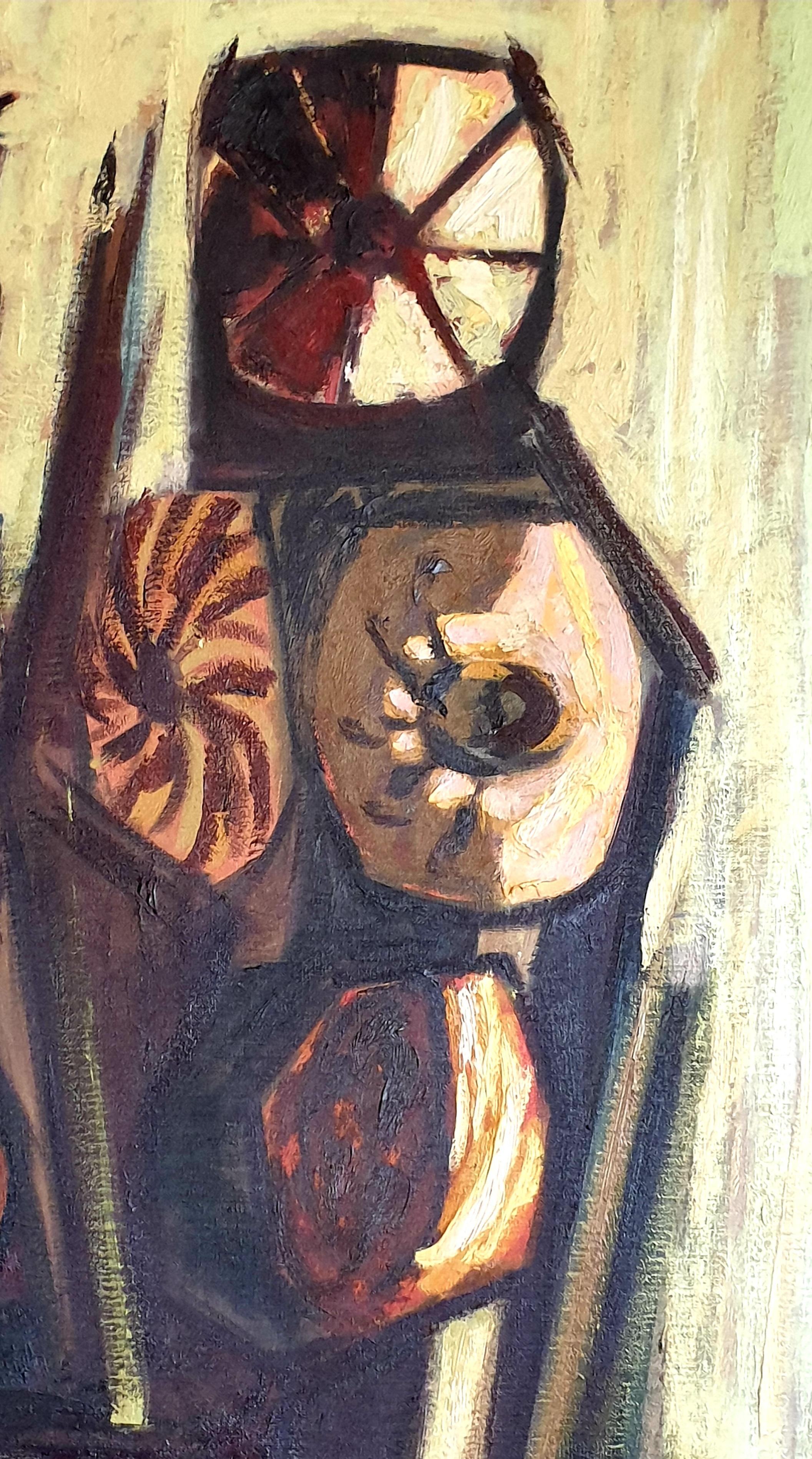 Large Mid-Century Abstract Expressionist Oil on Canvas, Circle of Bernard Buffet - Beige Still-Life Painting by Eric Verhal