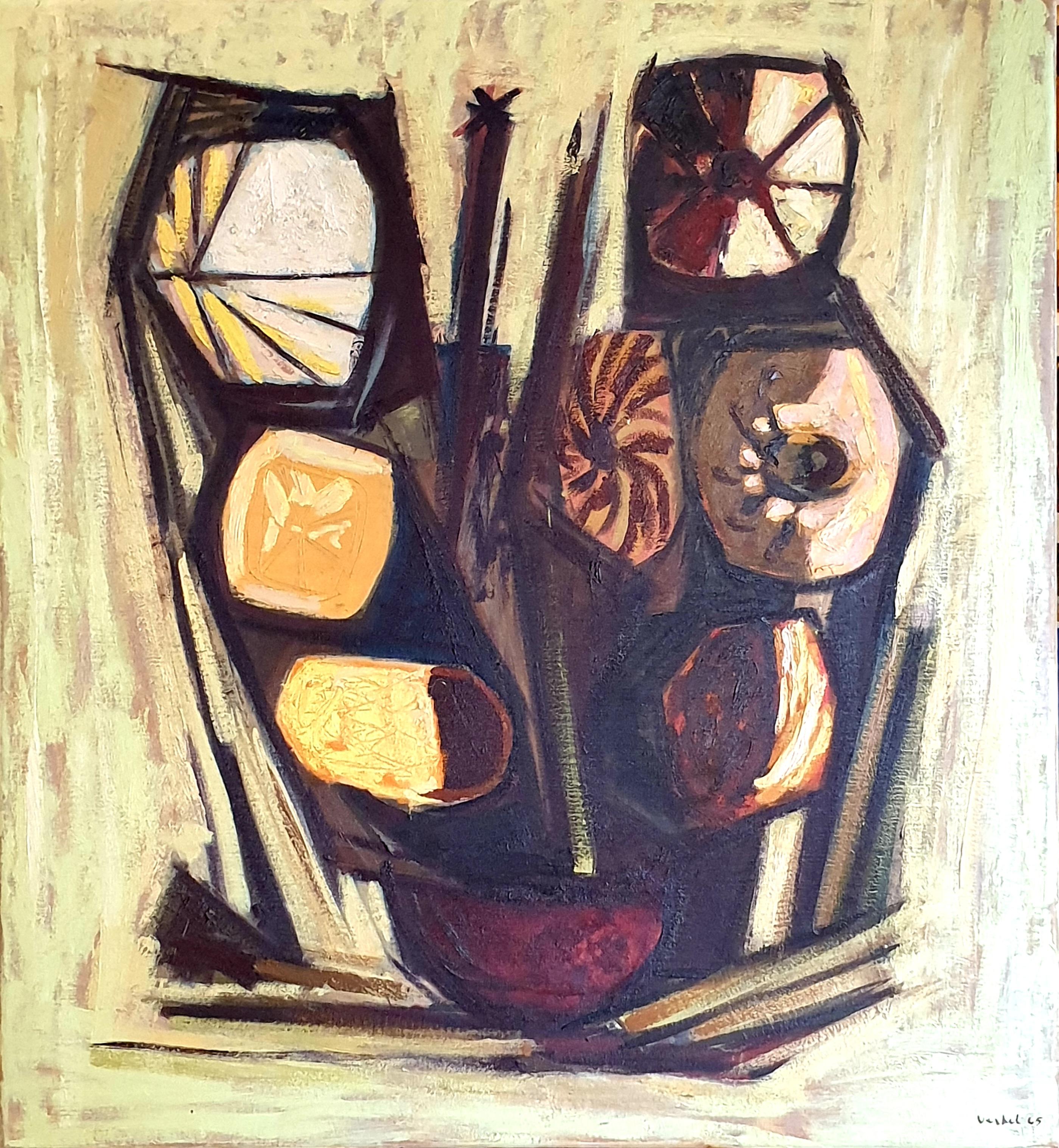Eric Verhal Still-Life Painting - Large Mid-Century Abstract Expressionist Oil on Canvas, Circle of Bernard Buffet