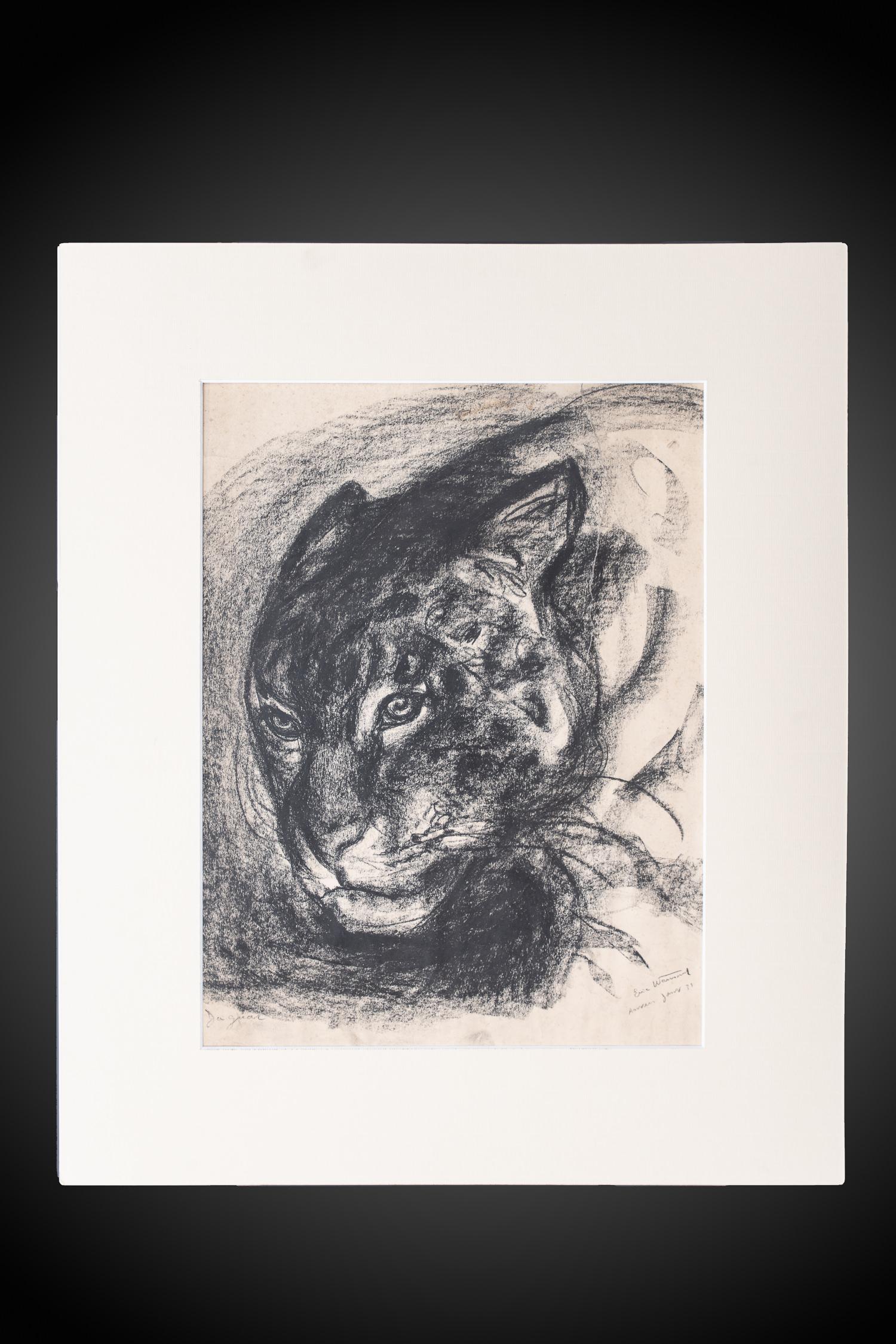 Eric Wansart (Ukkel, 1899 - Elsene, 1976), Drawing of a Panther, Charcoal, Signed and Dated.