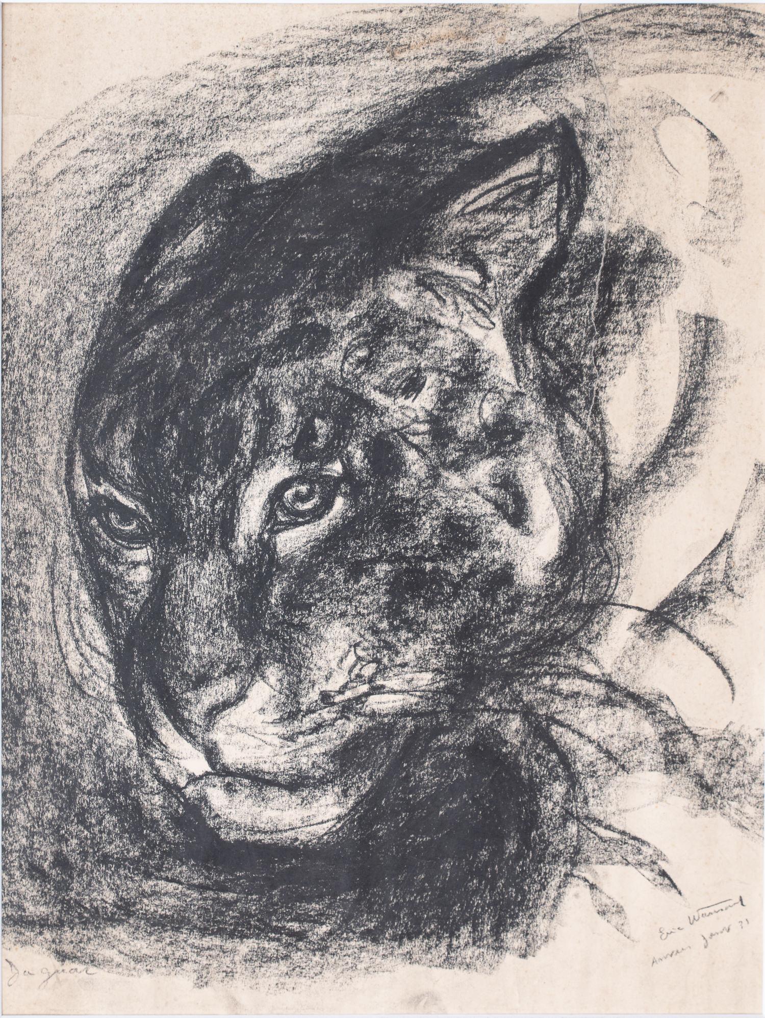 Belgian Eric Wansart 'Ukkel, 1899 - Elsene, 1976', Drawing of a Panther, Charcoal For Sale