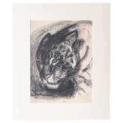 Eric Wansart 'Ukkel, 1899 - Elsene, 1976', Disegno di una pantera, carboncino