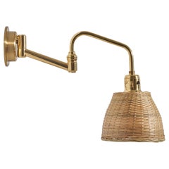Eric Wärnå, Verstellbare Wandleuchte, Messing, Rattan, Schweden, 1960er Jahre
