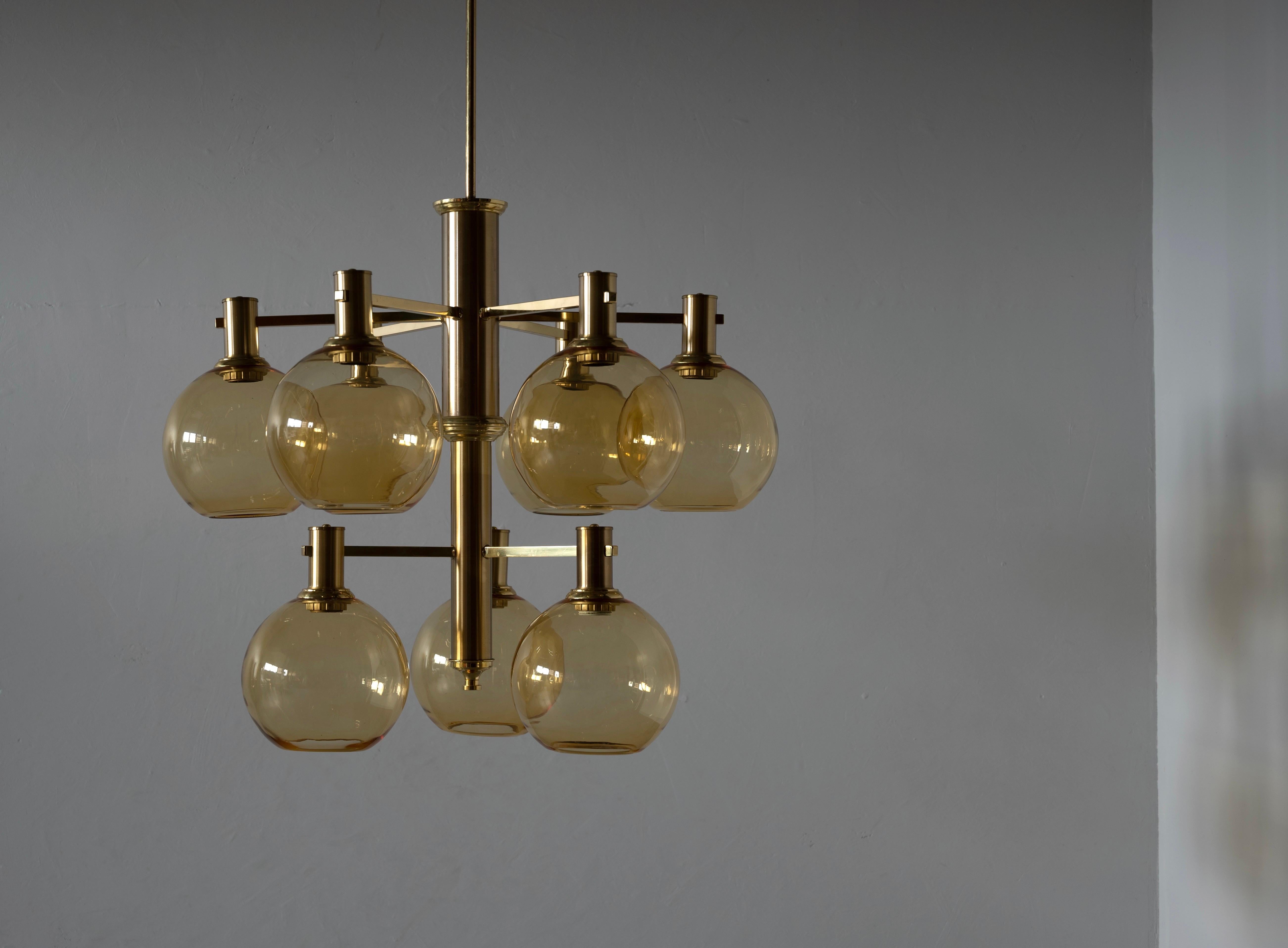 A sizable chandelier. Designed and produced by Eric Wärnå, for EWÅ Värnamo, Sweden, c. 1960s. Height includes full drop.

Other designers of the period include Hans-Agne Jacobsen, Paavo Tynell, Josef Frank, Alvar Aalto, and Angelo Lelii.