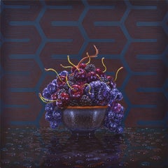 Nocturne - Contemporary Still-Life Oil Painting, Framed, Plums and Berries