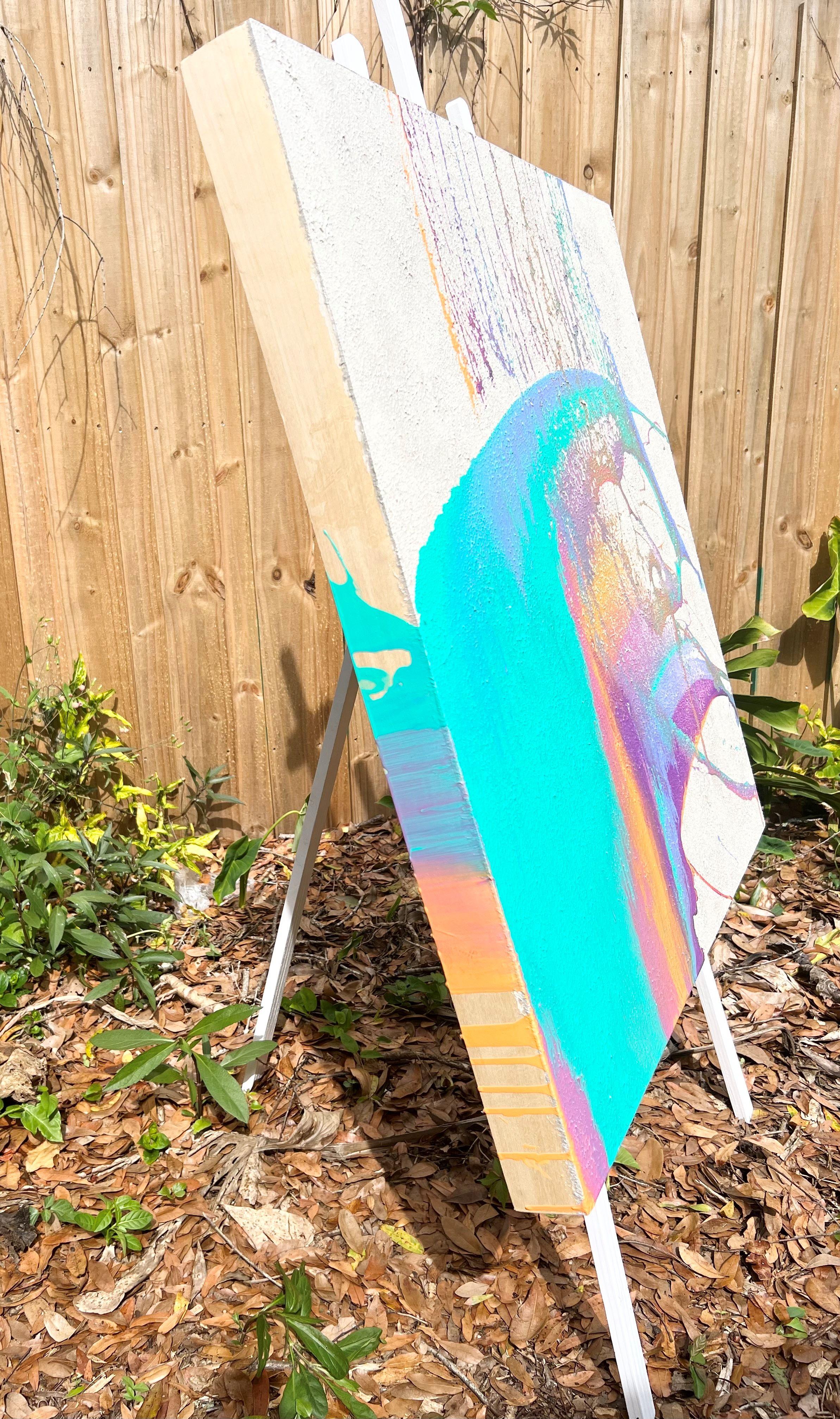 <p>Artist Comments<br>Artist Eric Wilson exhibits a spontaneous acrylic pour piece with a pearly iridescent background. Vivid turquoise hues cascade into a spectrum of purple, pink, and yellow. â€œUpon completing this painting, I noticed an