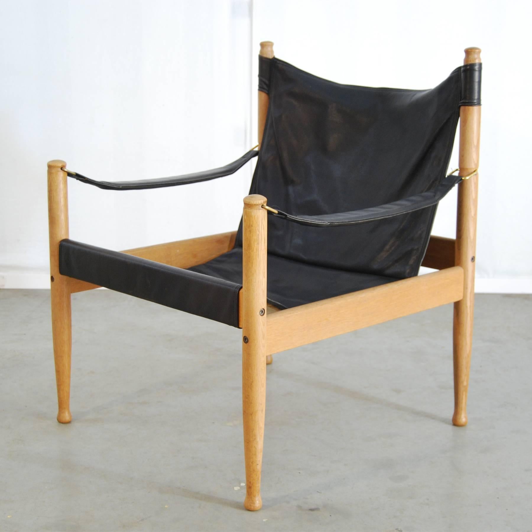 Mid-20th Century Eric Wørts Black Safari Chair for Niels Eilersen, Denmark
