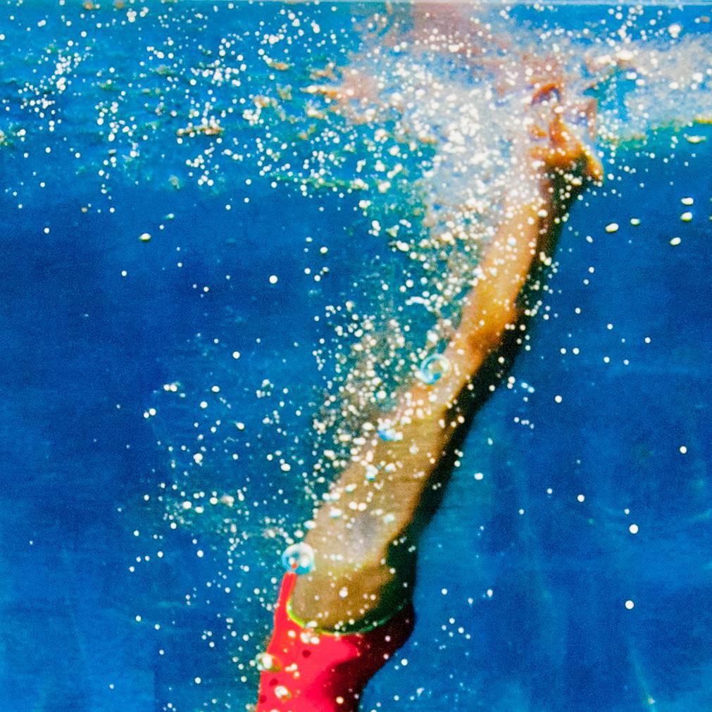 FROM ONE PLACE TO ANOTHER, women in red bathing suit, diving, hyper-realism - Contemporary Mixed Media Art by Eric Zener
