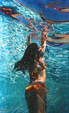 REACHING UP - Contemporary Mixed Media / Figurative Realism / Swimmer Underwater