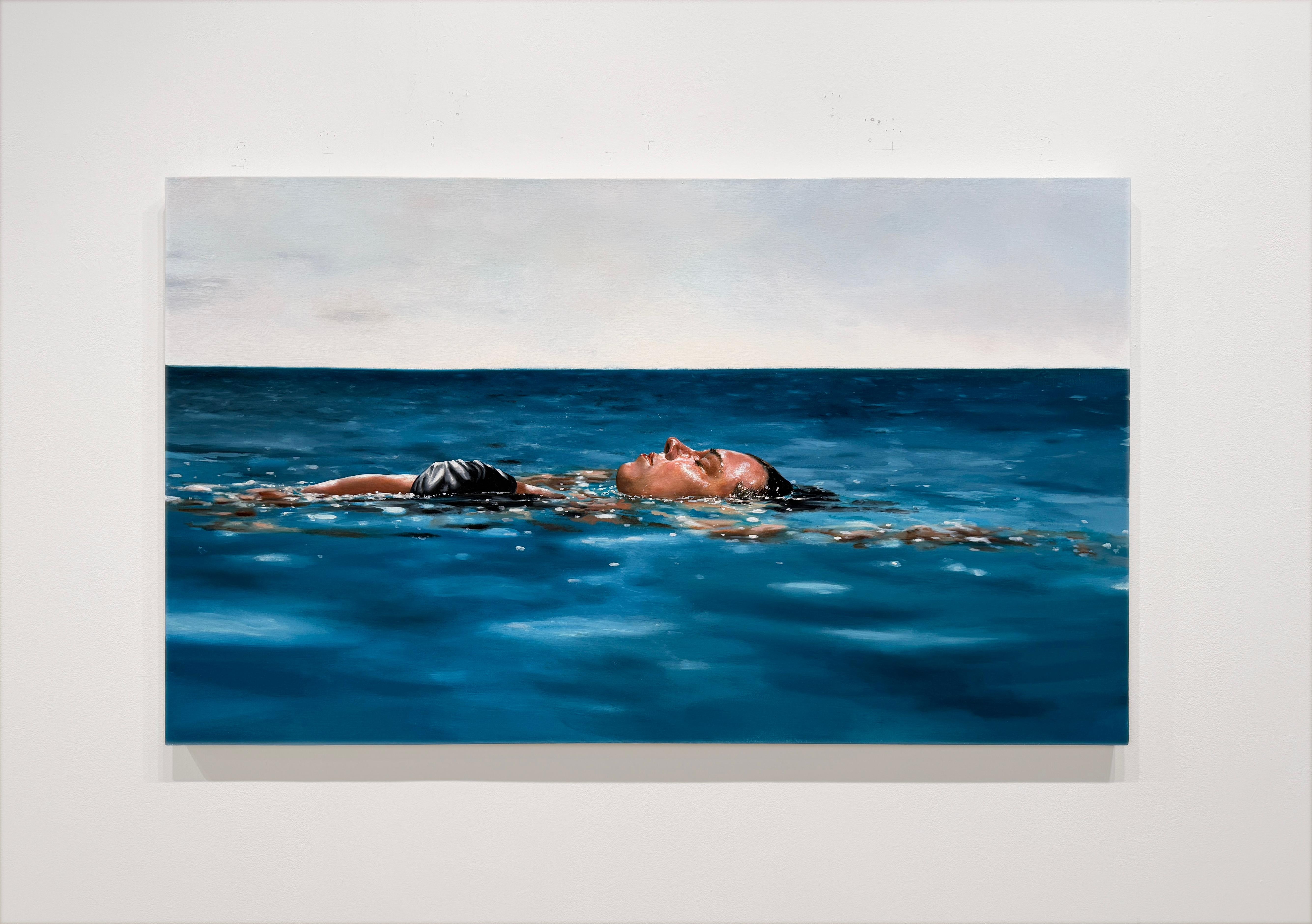 A BLENDING INTO - Realism / Figurative / Swimmer - Painting by Eric Zener