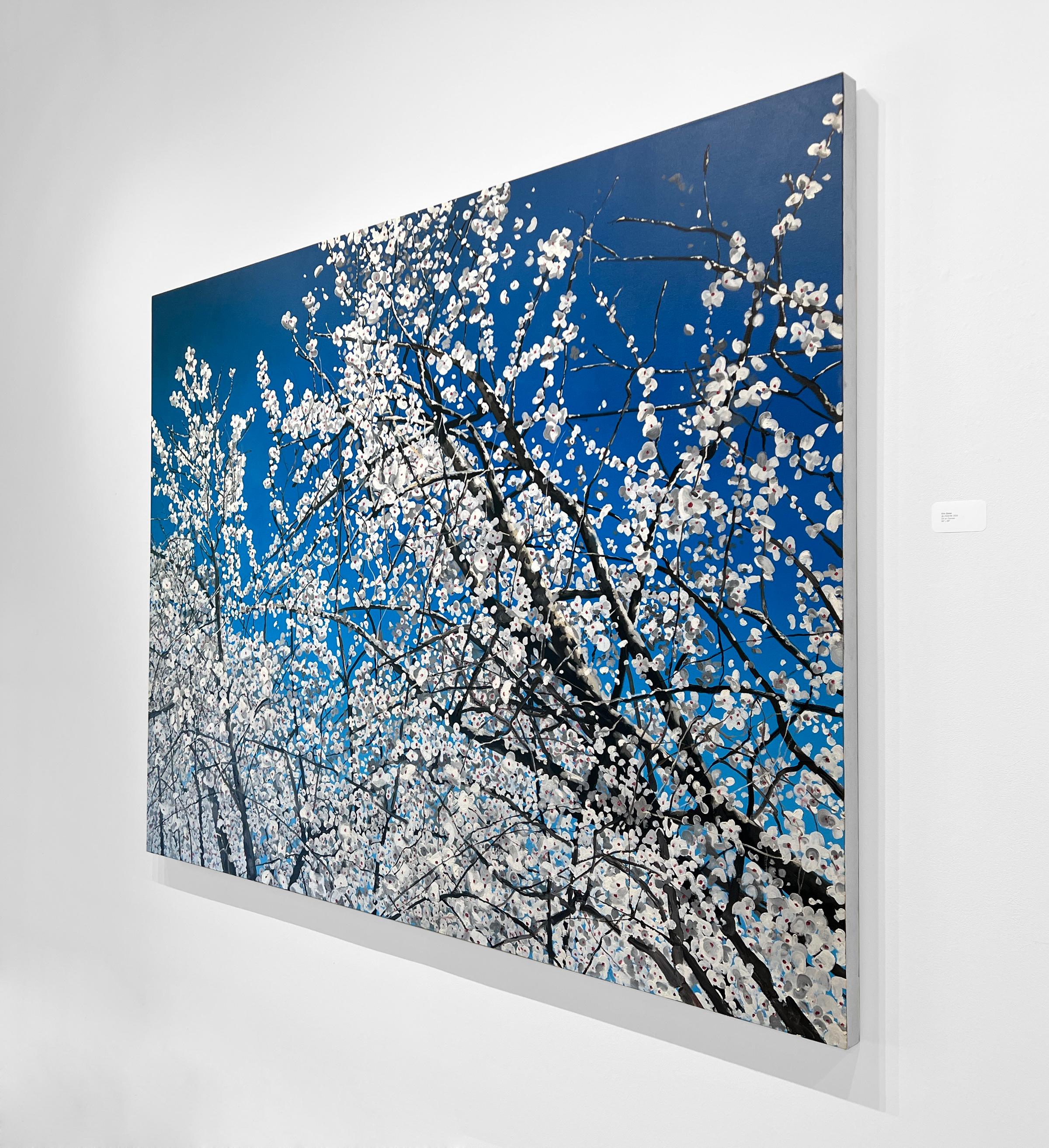BLOSSOM - Contemporary Realism/ Spring / Cherry Blossoms - Blue Landscape Painting by Eric Zener