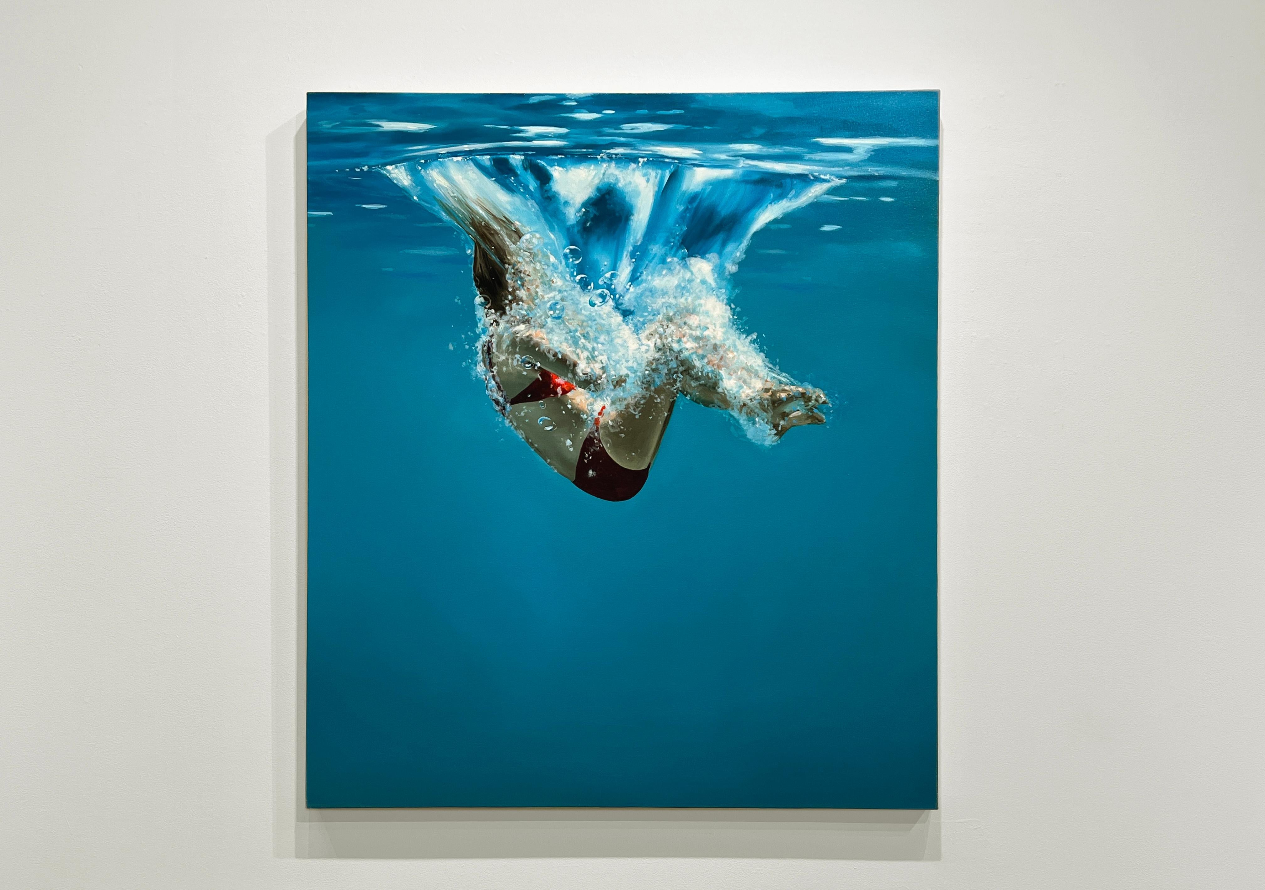 ENVELOP - Contemporary Figurative Realism / Swimmer / Diver / Water - Painting by Eric Zener