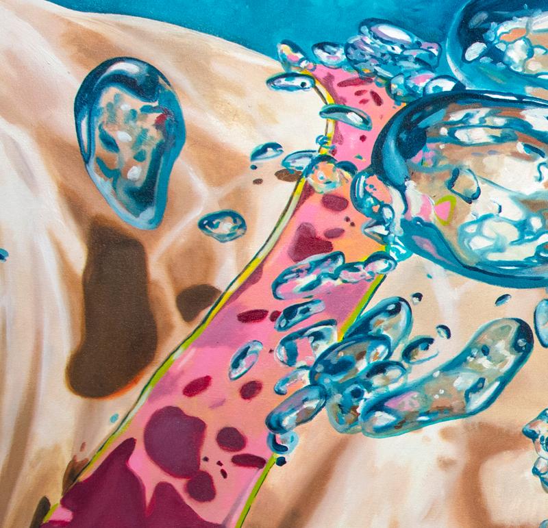 EPHEMERA II, Swimmer, Bubbles, Blue, Ocean, Bathing Suit, Swimming, Photorealism - Painting by Eric Zener