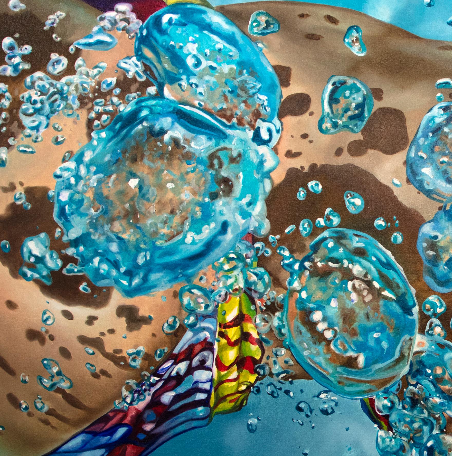 EPHEMERA I, Swimmer, Blue Water, Pool, Bubbles, Female Form - Painting by Eric Zener
