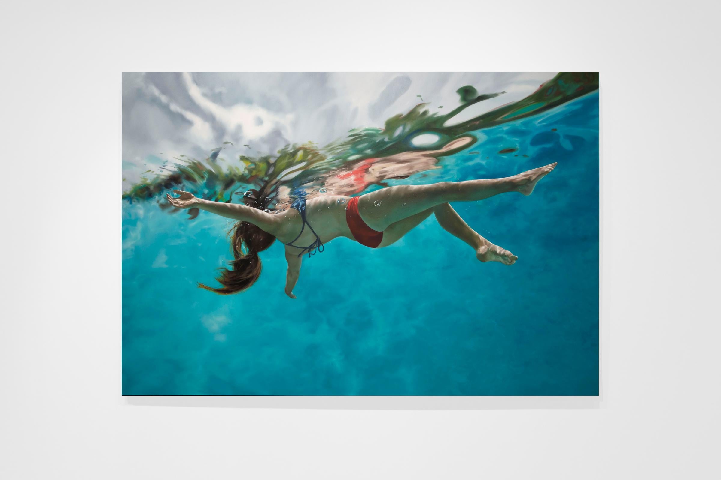 ETHEREAL- Blue Water / Female Swimmer / Floating Free / Photorealism - Painting by Eric Zener