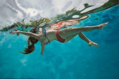 ETHEREAL- Blaues Wasser / Schwimmerin / Frei schwebend / Photorealism