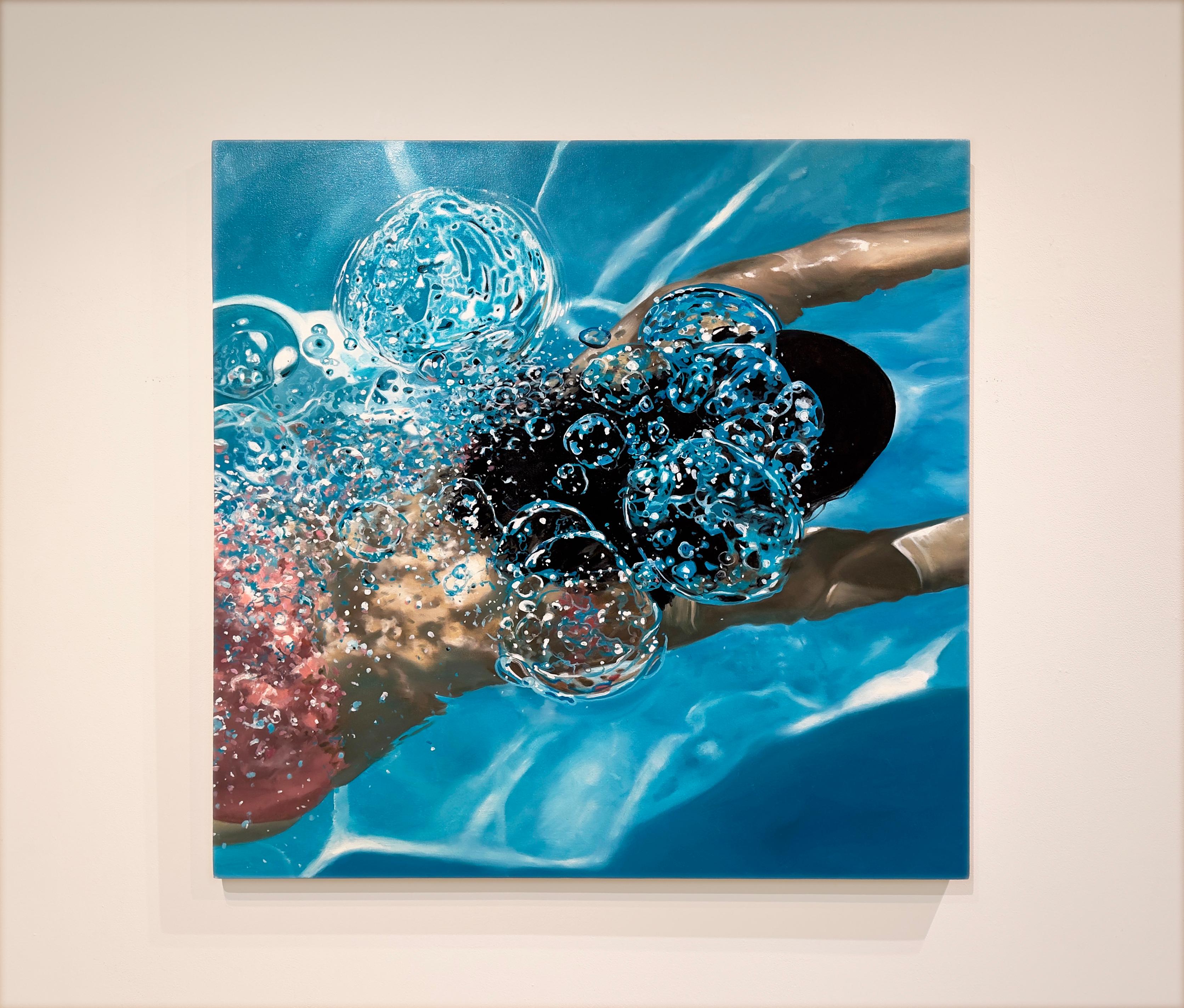 EXHALE - Arte Figurativo / Nadador en el Agua / Fotorrealismo / Casa en la Playa - Painting de Eric Zener