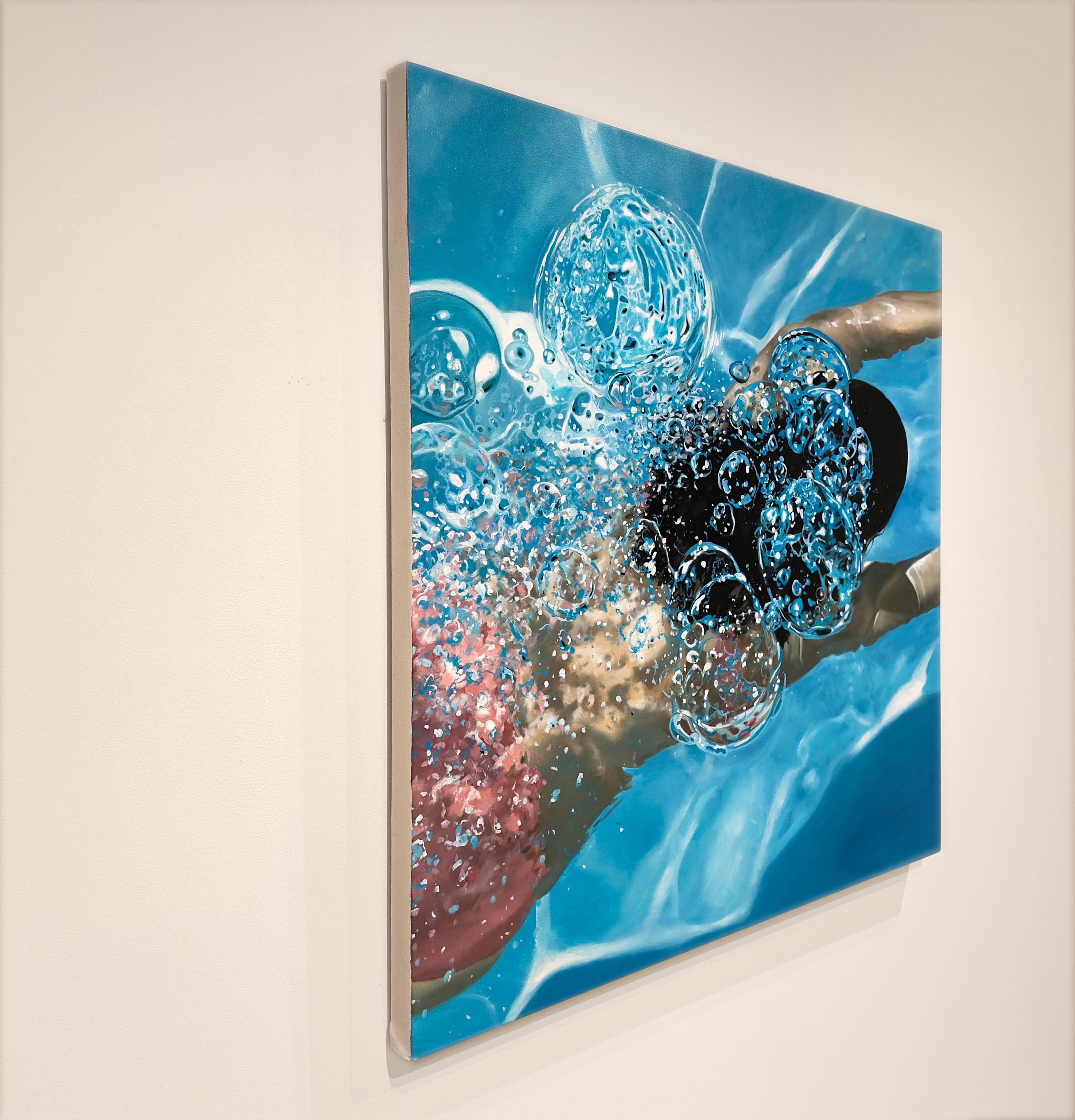 EXHALE - Arte Figurativo / Nadador en el Agua / Fotorrealismo / Casa en la Playa - Painting Contemporáneo de Eric Zener