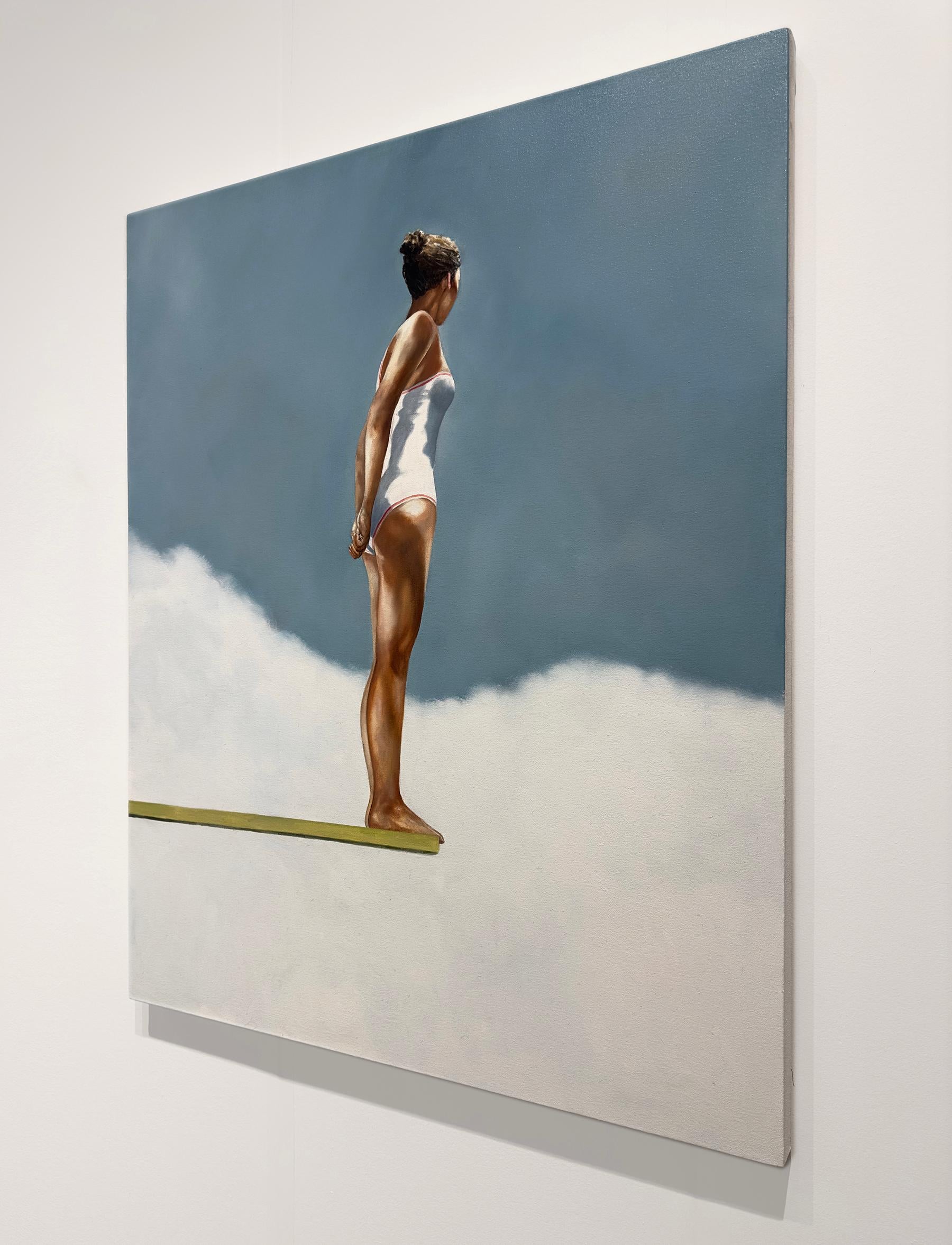 GRACE - Realismo Figurativo / Mujer Nadadora / Casa en la Playa / Contemporáneo - Figurative Painting Gris de Eric Zener