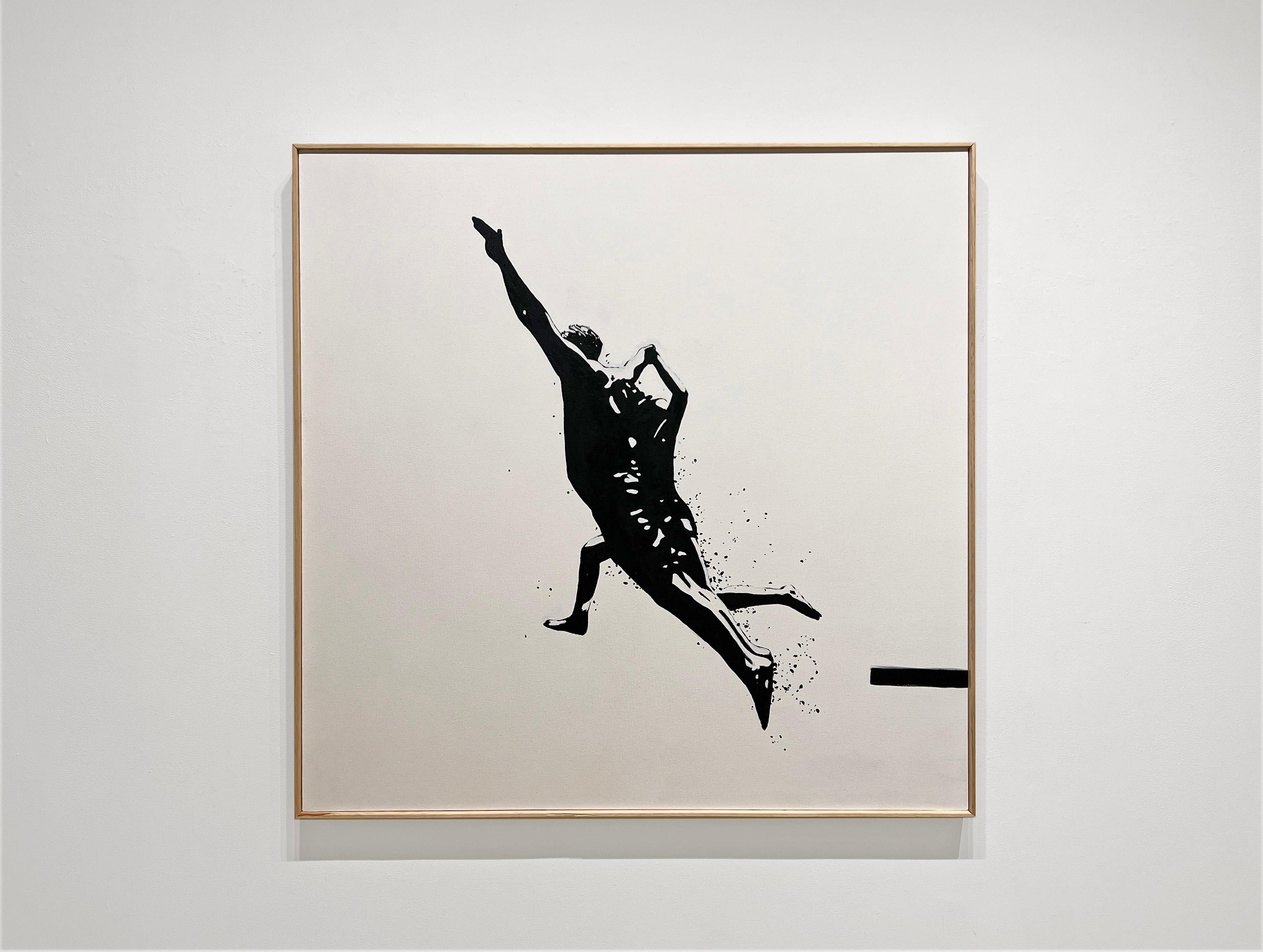 LAUNCHING - Contemporary Figurative Pop Art / Black and White Silhouette - Painting by Eric Zener