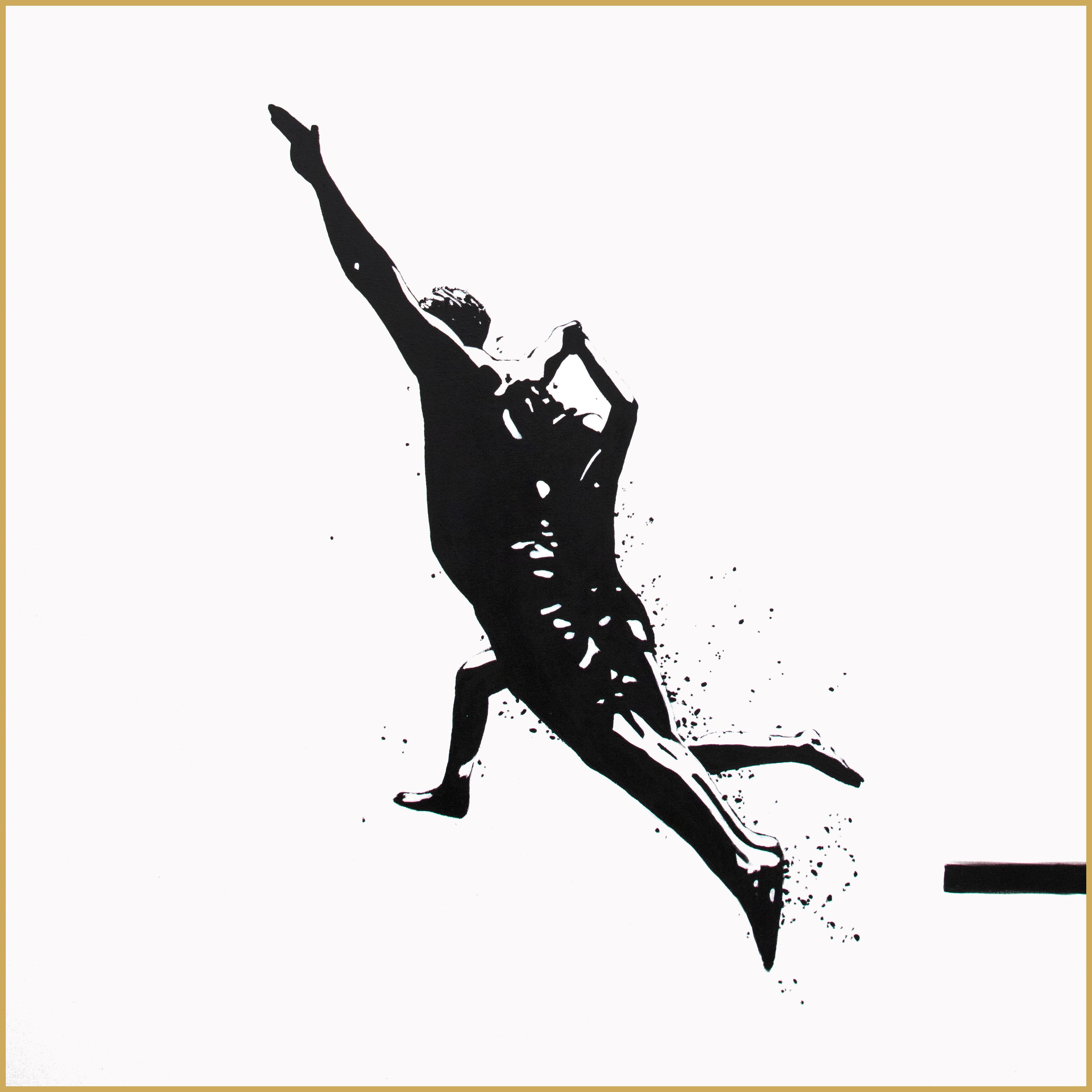 Eric Zener Figurative Painting - LAUNCHING - Contemporary Figurative Pop Art / Black and White Silhouette