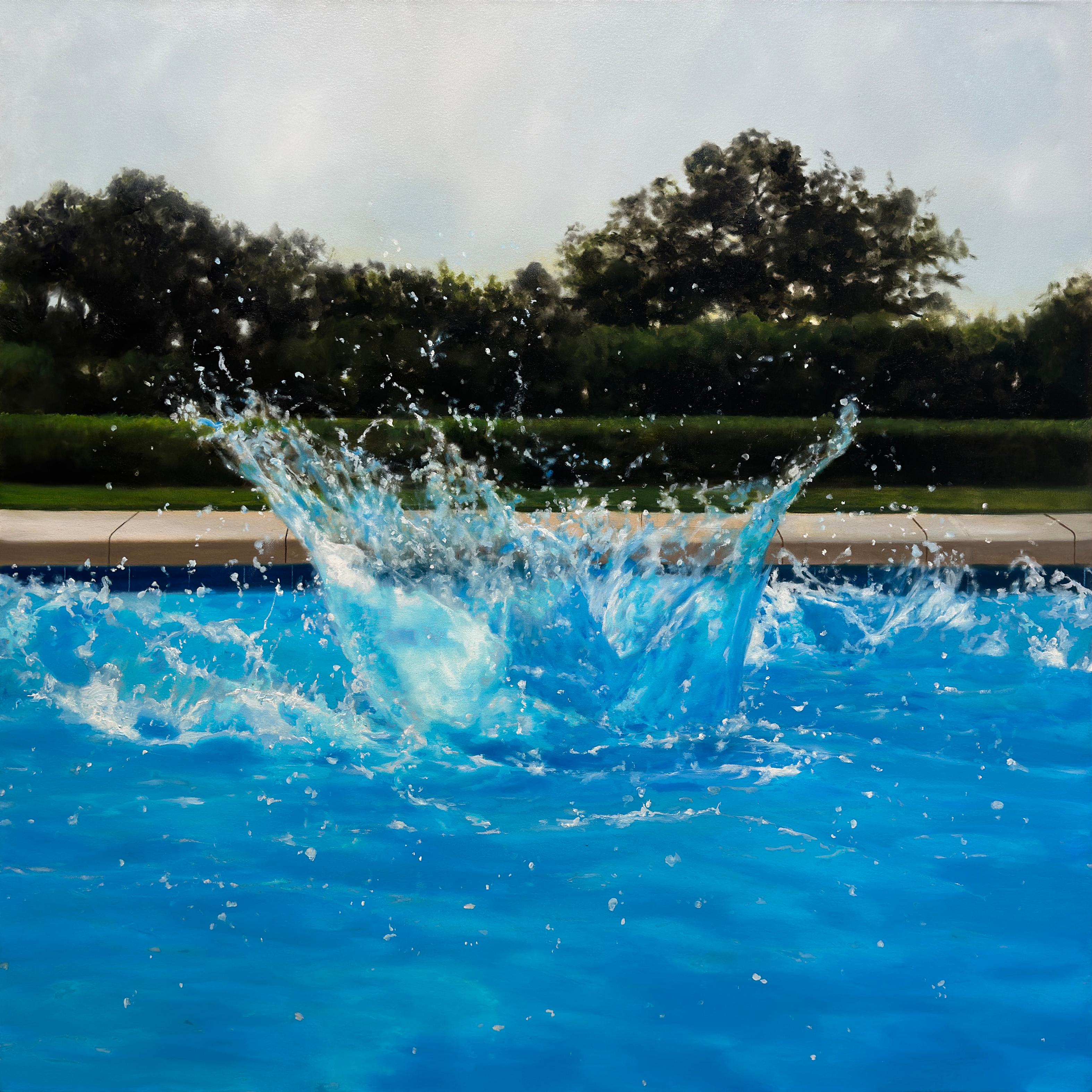 Eric Zener Landscape Painting - MONTECITO MORNING - Contemporary Realism / Pool Water Scene / California Vibe