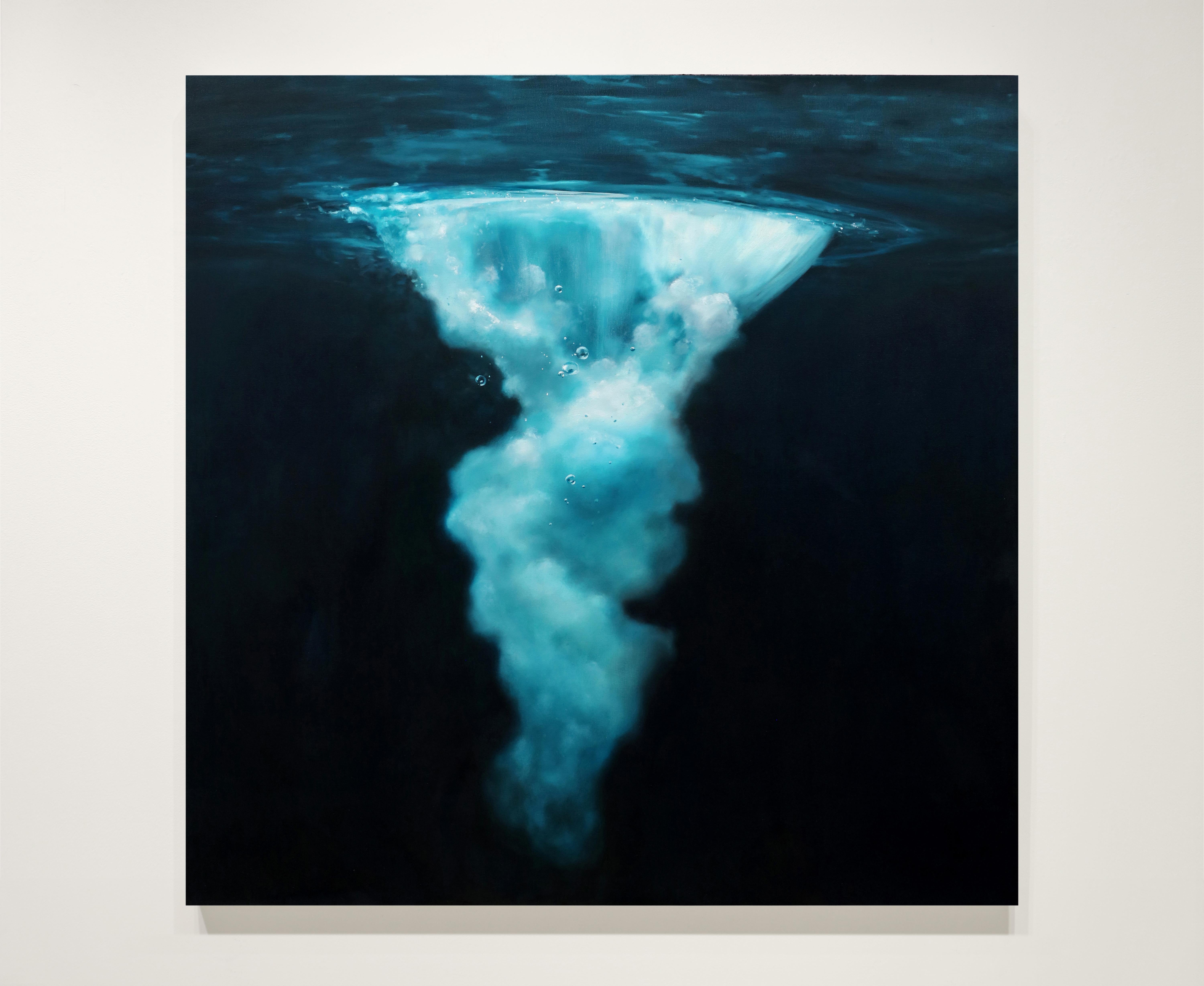 NIGHT PLUNGE II - Contemporary Realism / Water / Ocean / Deep Blue - Painting by Eric Zener