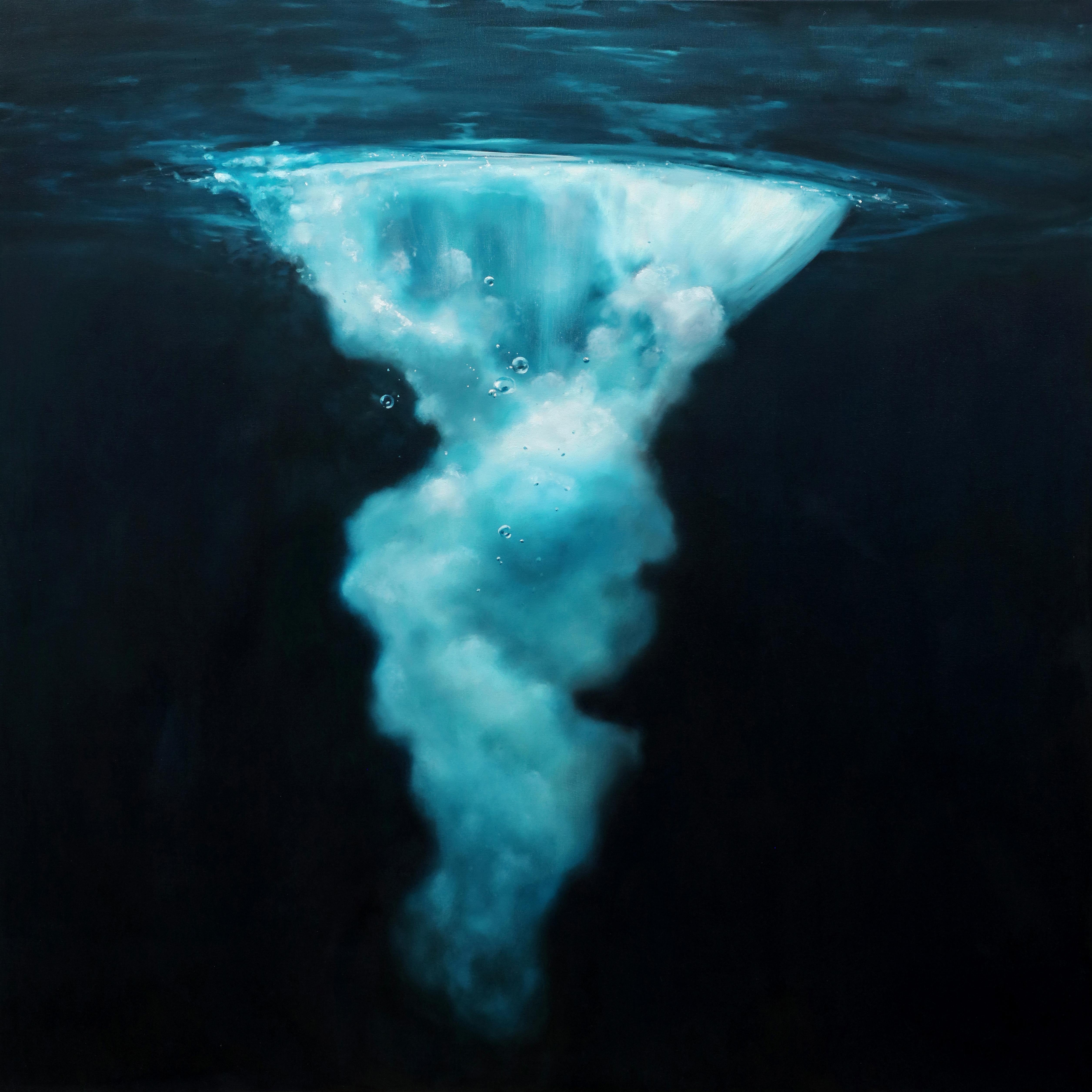Eric Zener Landscape Painting – NIGHT PLUNGE II - Zeitgenössischer Realismus / Wasser / Ozean / Tiefblau