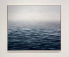 Repose - Contemporary Oil Painting, Framed Seascape, Tranquil Blue, 60x70