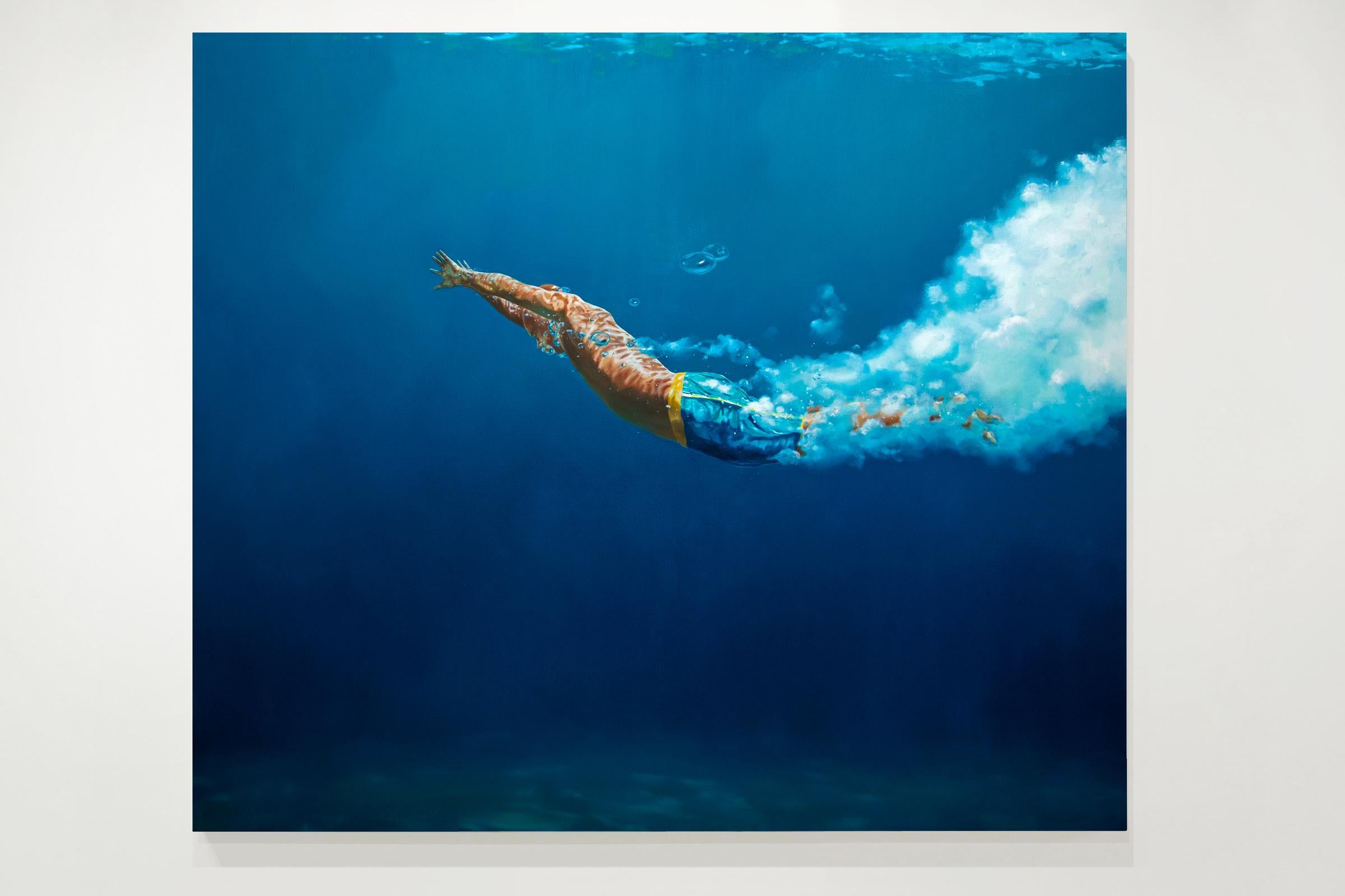 SELF - Contemporary Realism / Swimmer / Waterscape / Male Figure - Painting by Eric Zener