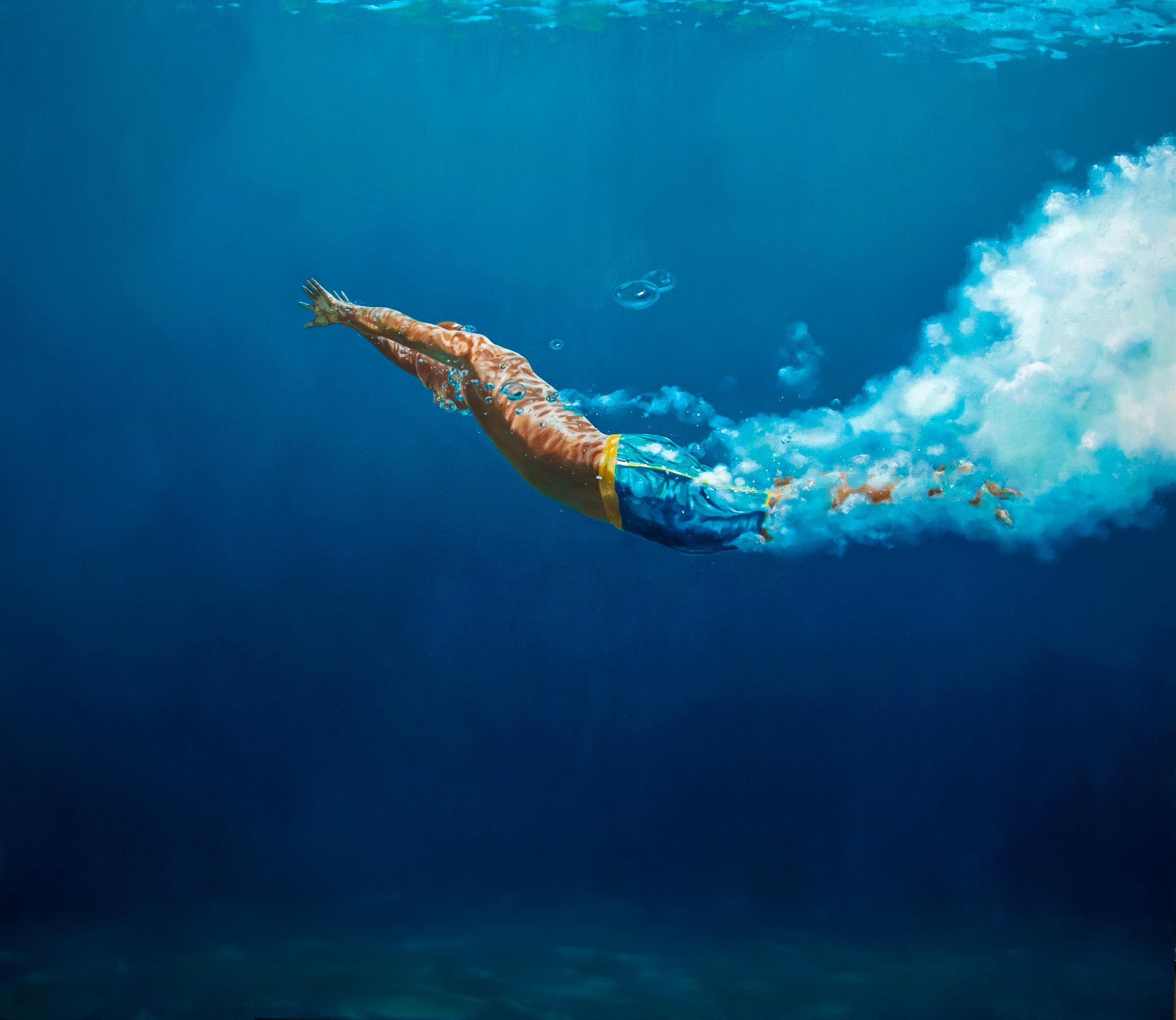 Eric Zener Figurative Painting - SELF - Contemporary Realism / Swimmer / Waterscape / Male Figure