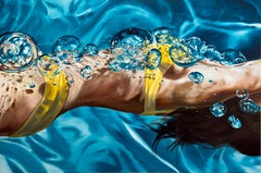 VELVETINE - Contemporary Painting / Figure Swimming / Blue Water Bubble / Pool